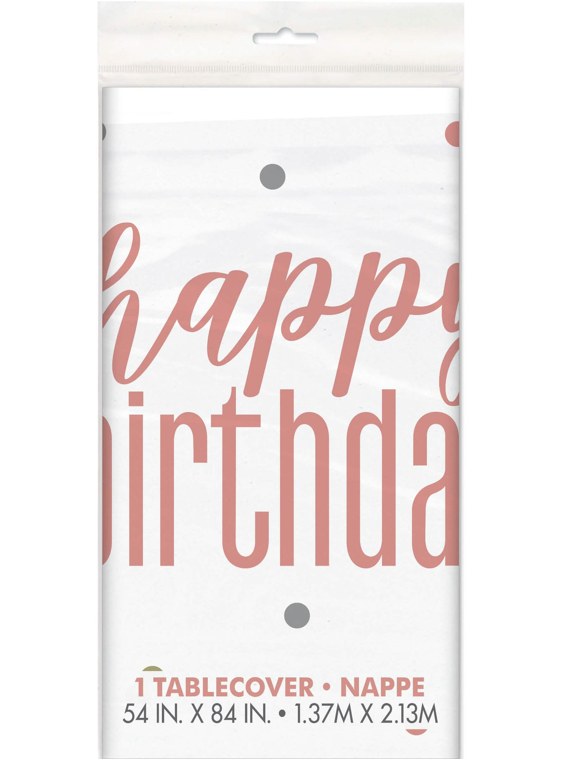 Plastový ubrus Happy Birthday k narozeninám bílý a růžový s puntíky