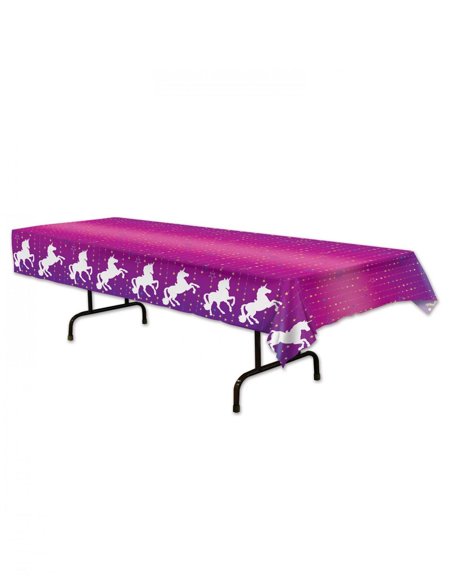 Nappe en plastique licorne pour fête violette à motifs blancs