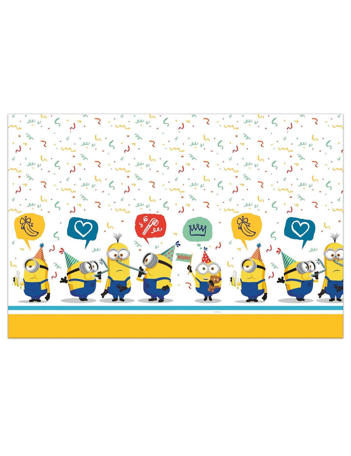 Nappe en plastique Minions pour fête blanche avec confettis multicolores
