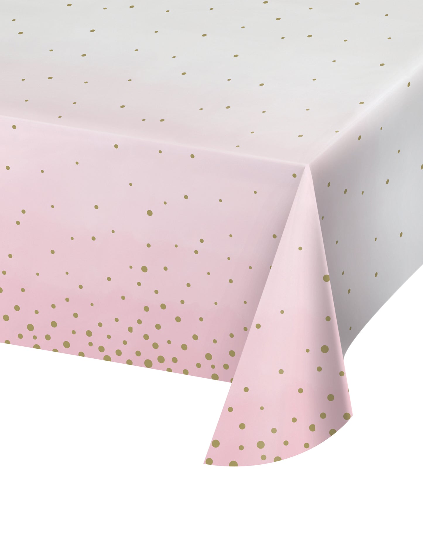 Papírový ubrus růžový a bílý se zlatými puntíky 137 x 259 cm na baby shower