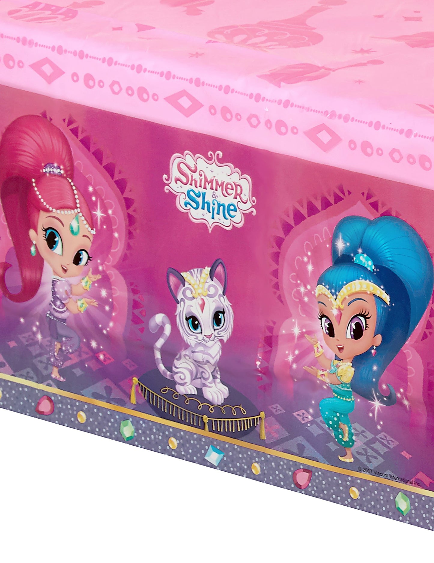 Détail de l'imprimé de la nappe en plastique Shimmer et Shine