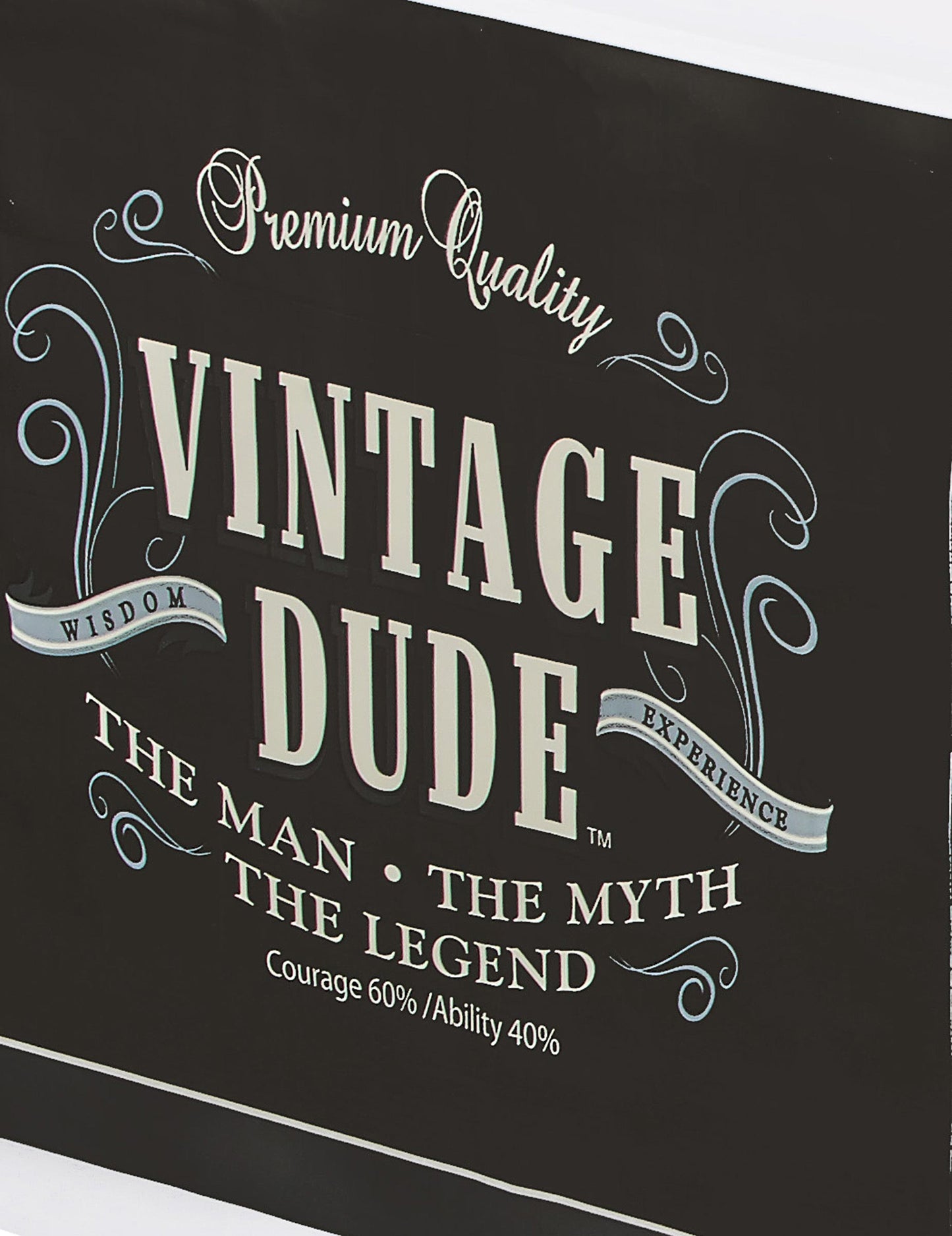 Detail vintage potisku Dude na plastovém ubrusu na narozeninovou oslavu ve vintage stylu