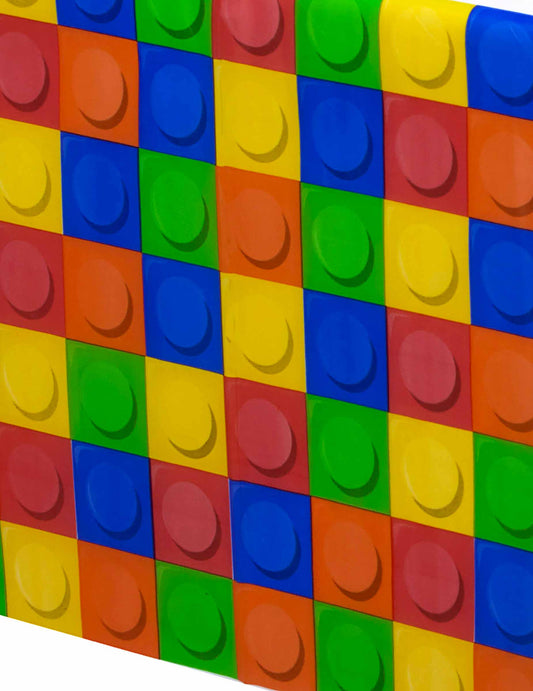 Gros plan sur les motifs de briques de la nappe en plastique jeu de construction