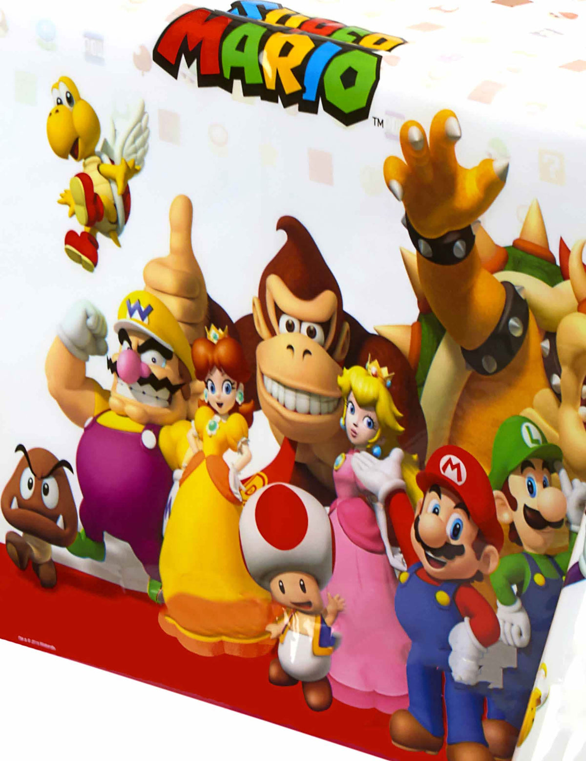 Detail na postavy na plastovém ubrusu Super Mario