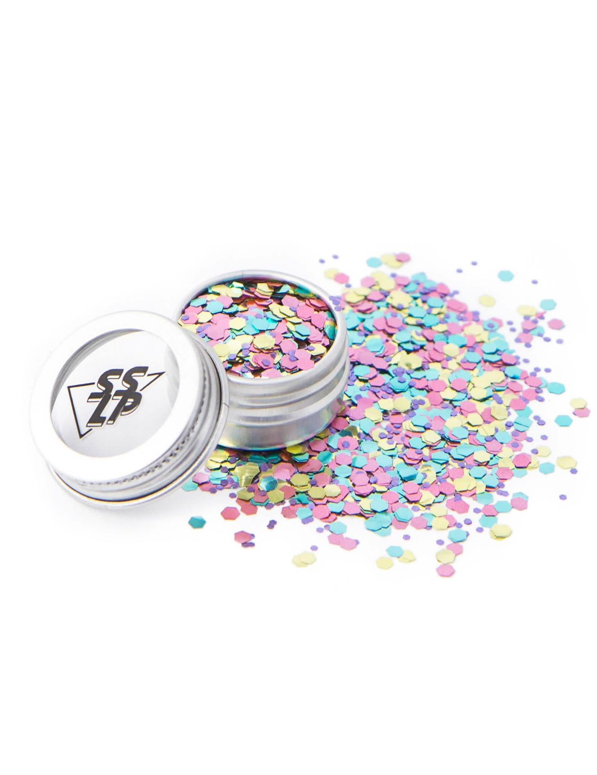 Pot ouvert et grains des paillettes biodégradables Bang Bang
