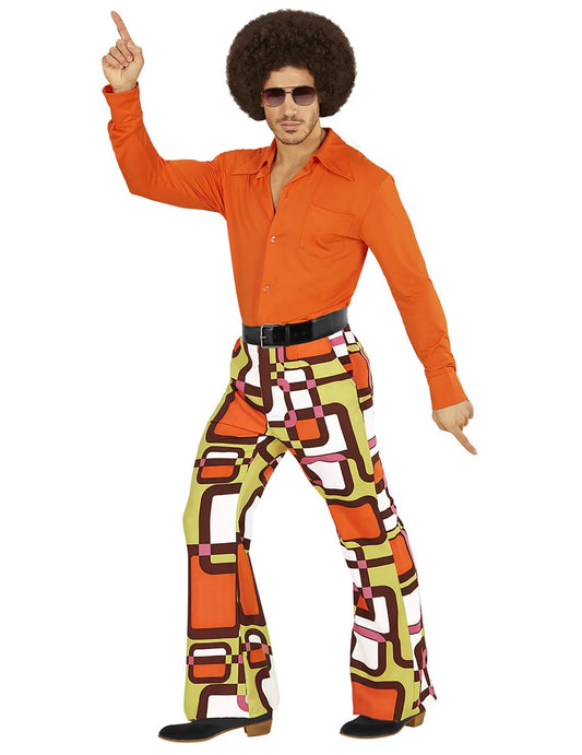 Pánské geometrické groovy kalhoty ve stylu 70. let