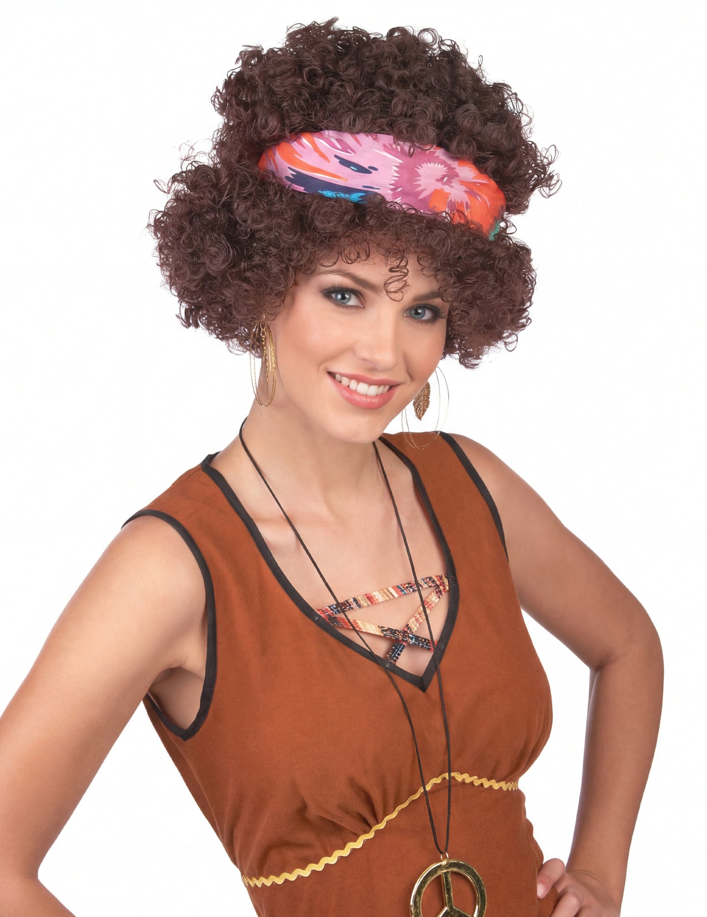 Hippie Afro Perücke für Erwachsene braunhaarig