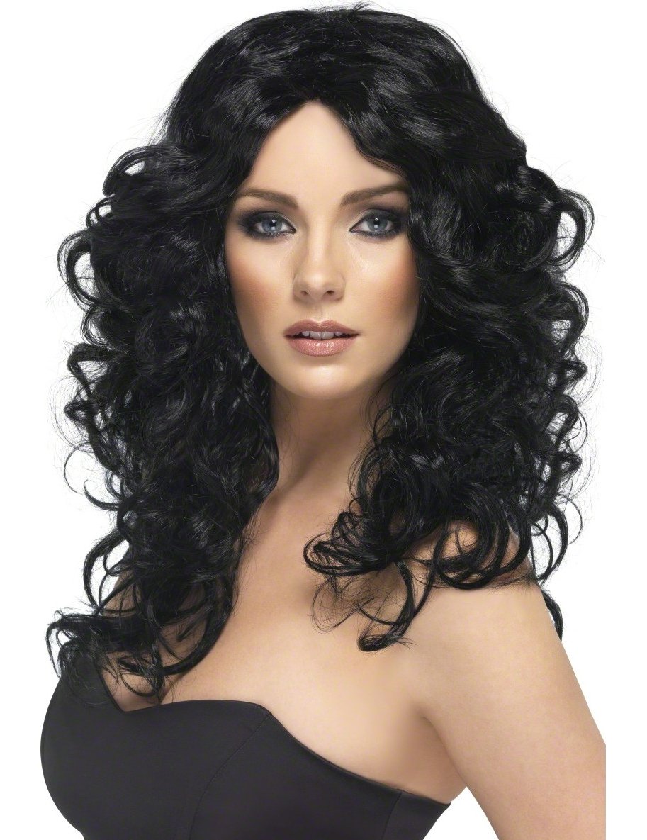 Dlouhá černá kudrnatá paruka pro ženy