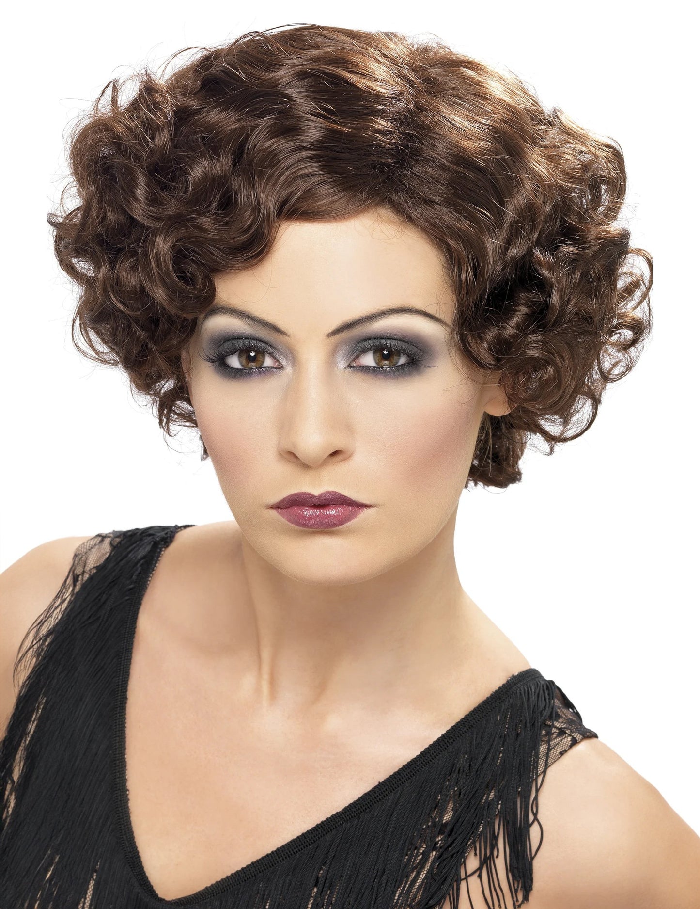 Dámská hnědá vlnitá kabaretní paruka