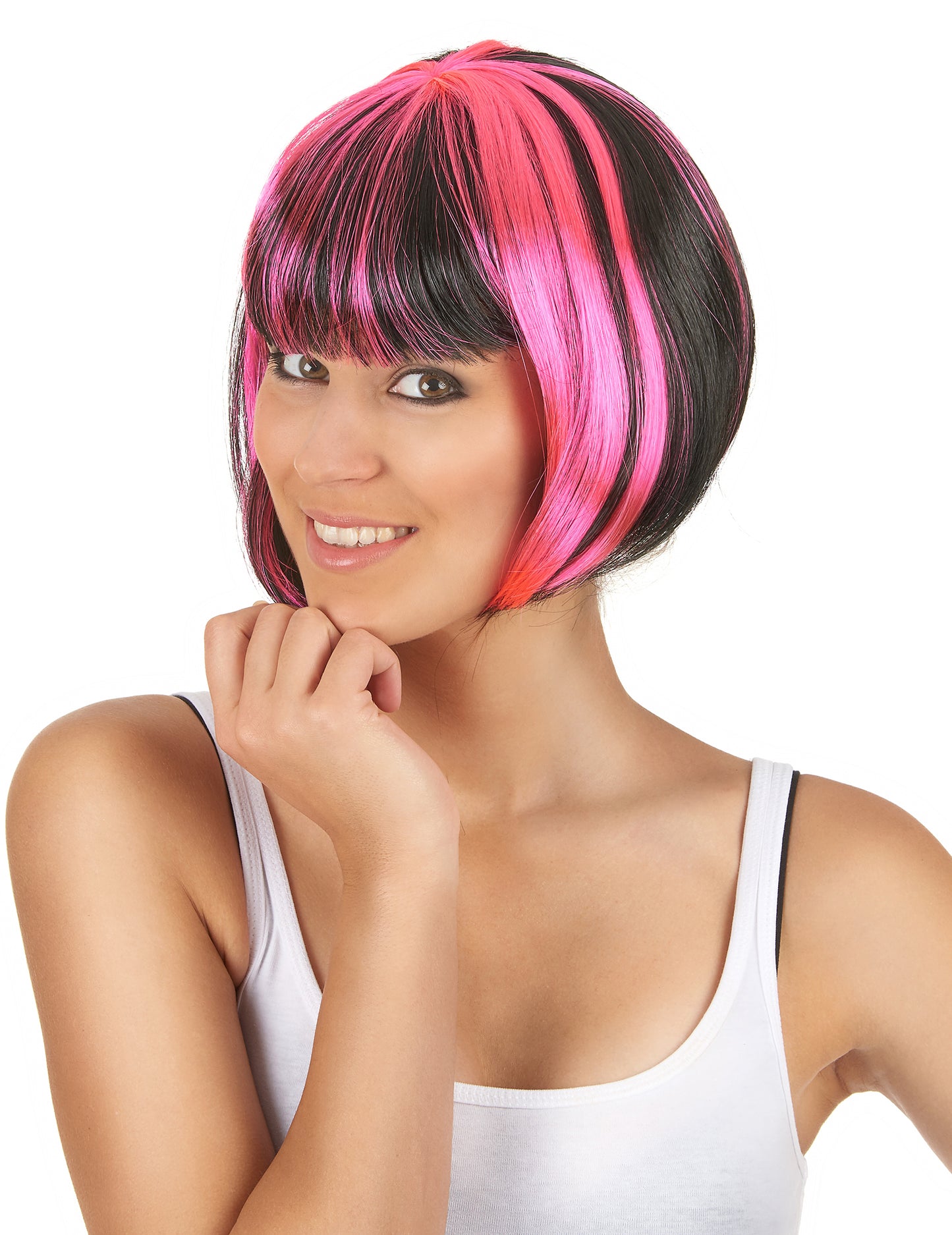 Dámská krátká černo-růžová čtvercová paruka s melírem