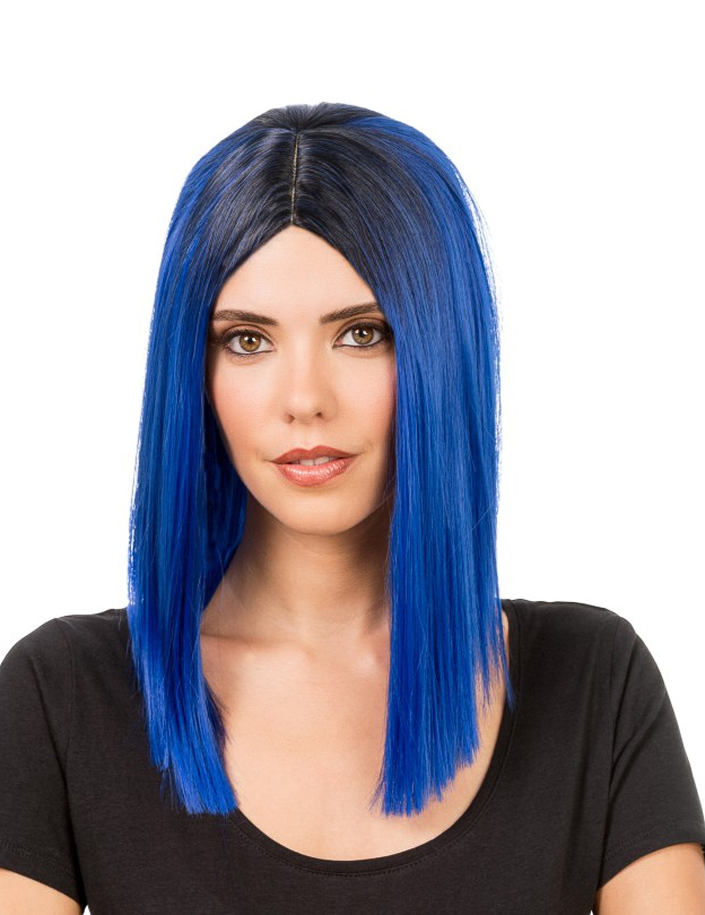 Perruque carré long bleu électrique adulte