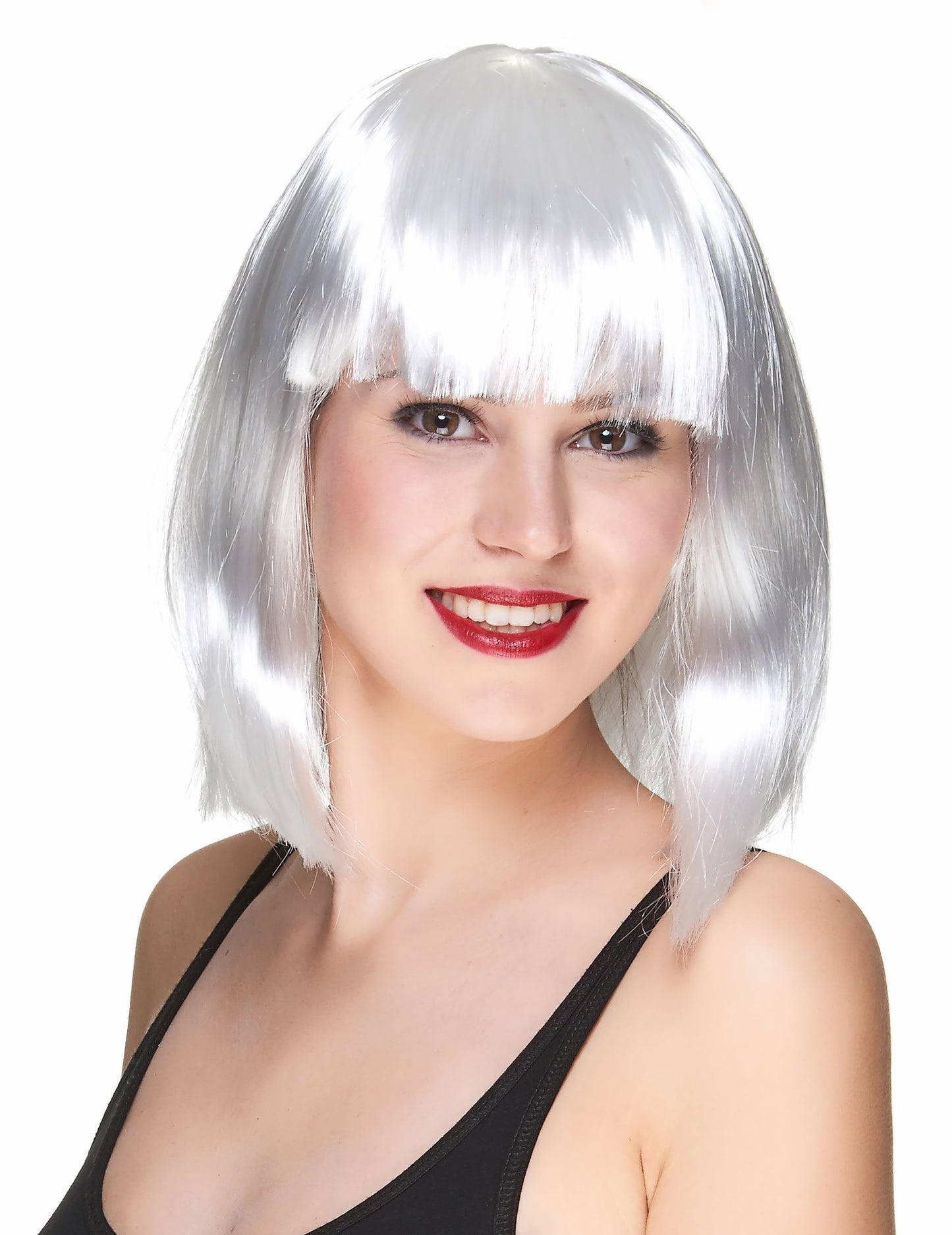 Dámská bílá paruka střední délky s příčesky
