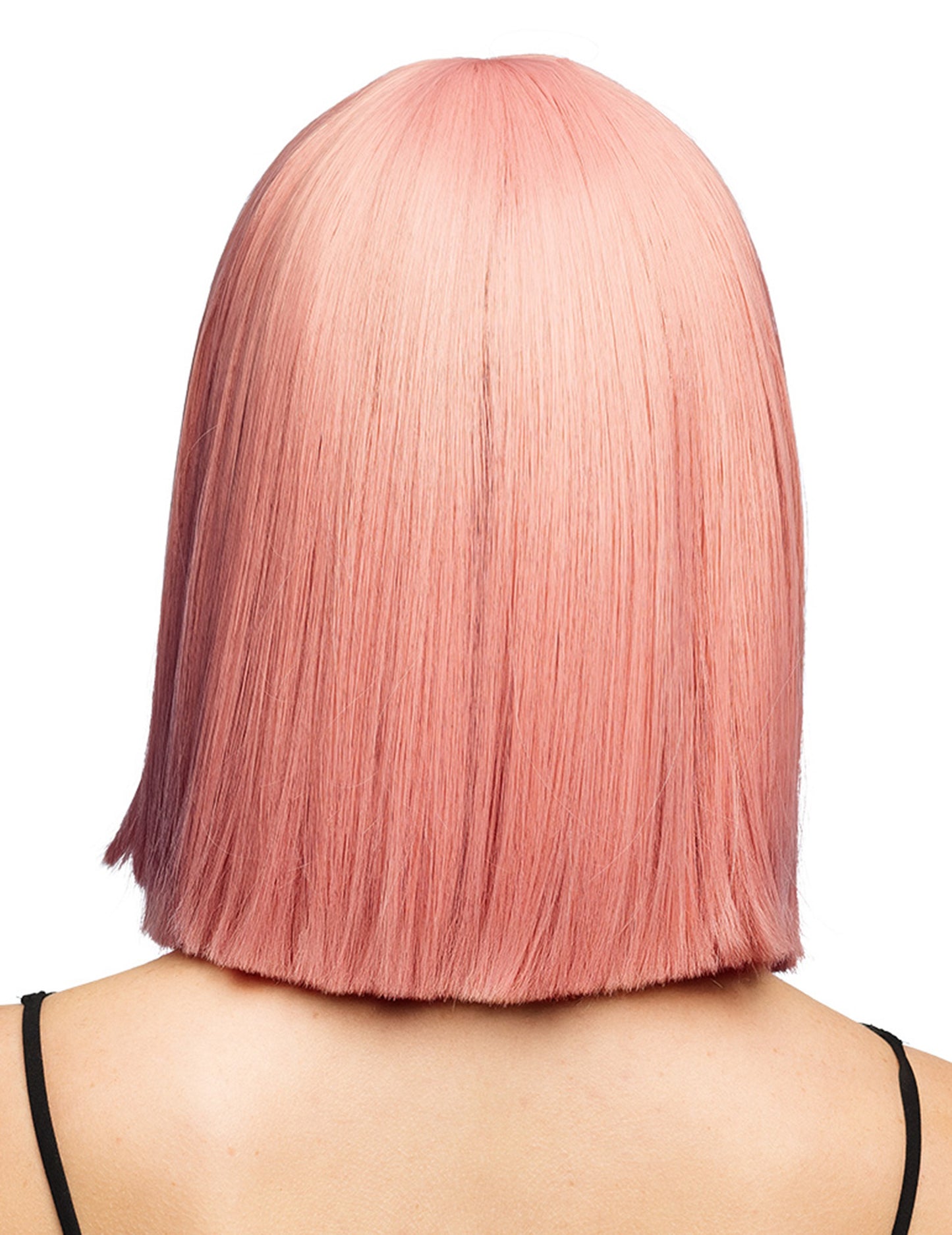 Vue de dos de la perruque carrée luxe pour adulte rose saumon