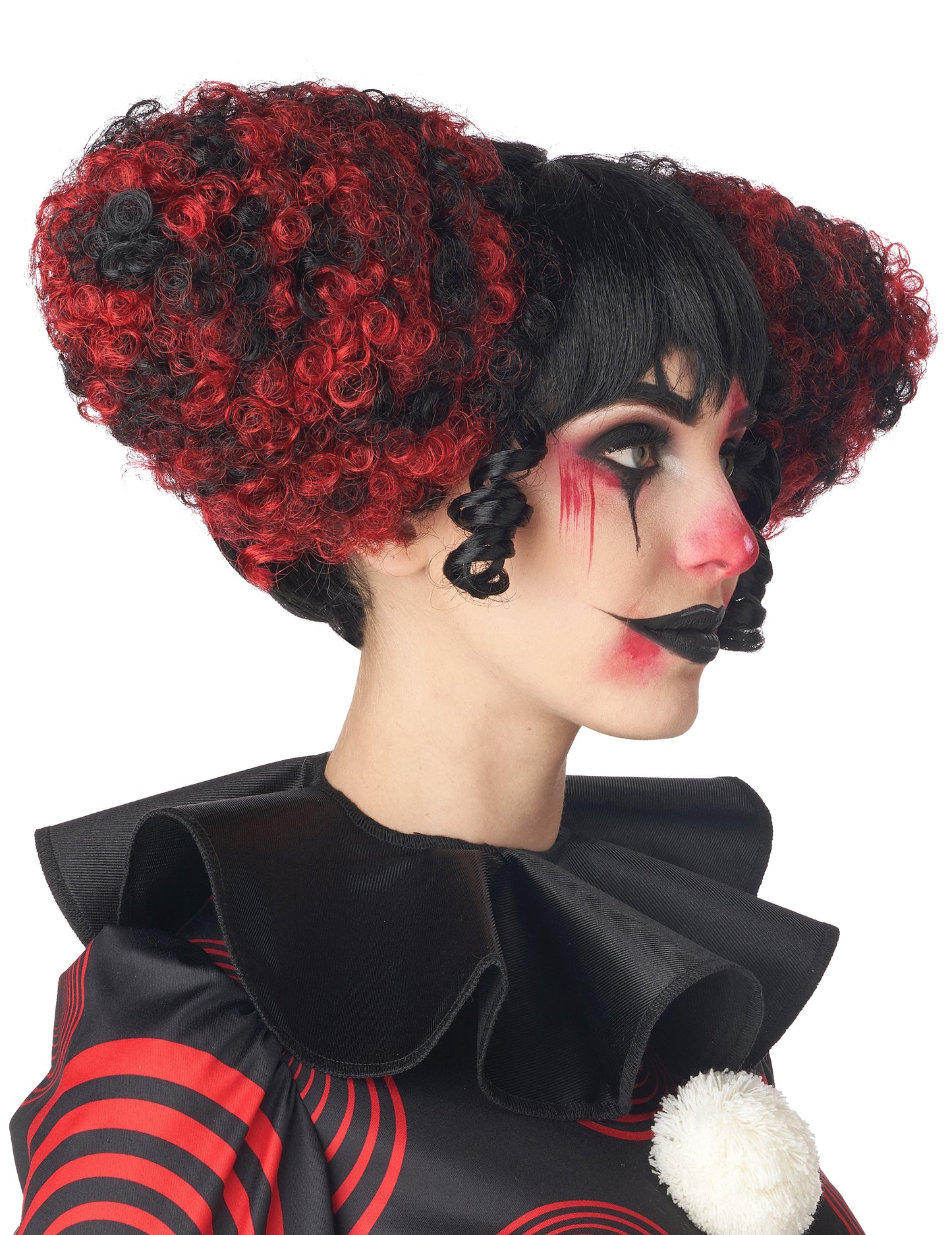 Perruque clown maléfique rouge et noire luxe adulte
