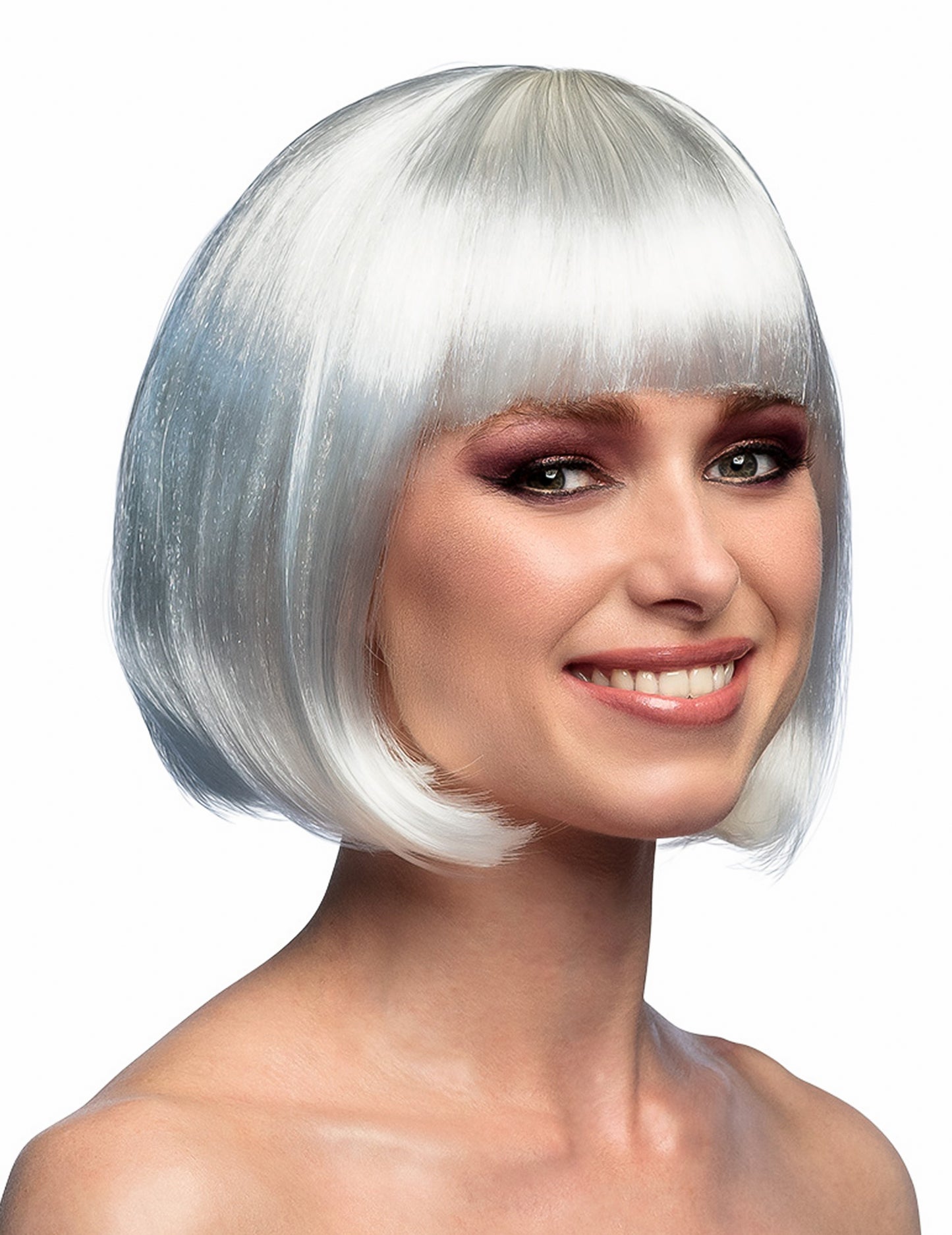 Krátká bílá paruka s ofinou pro ženy