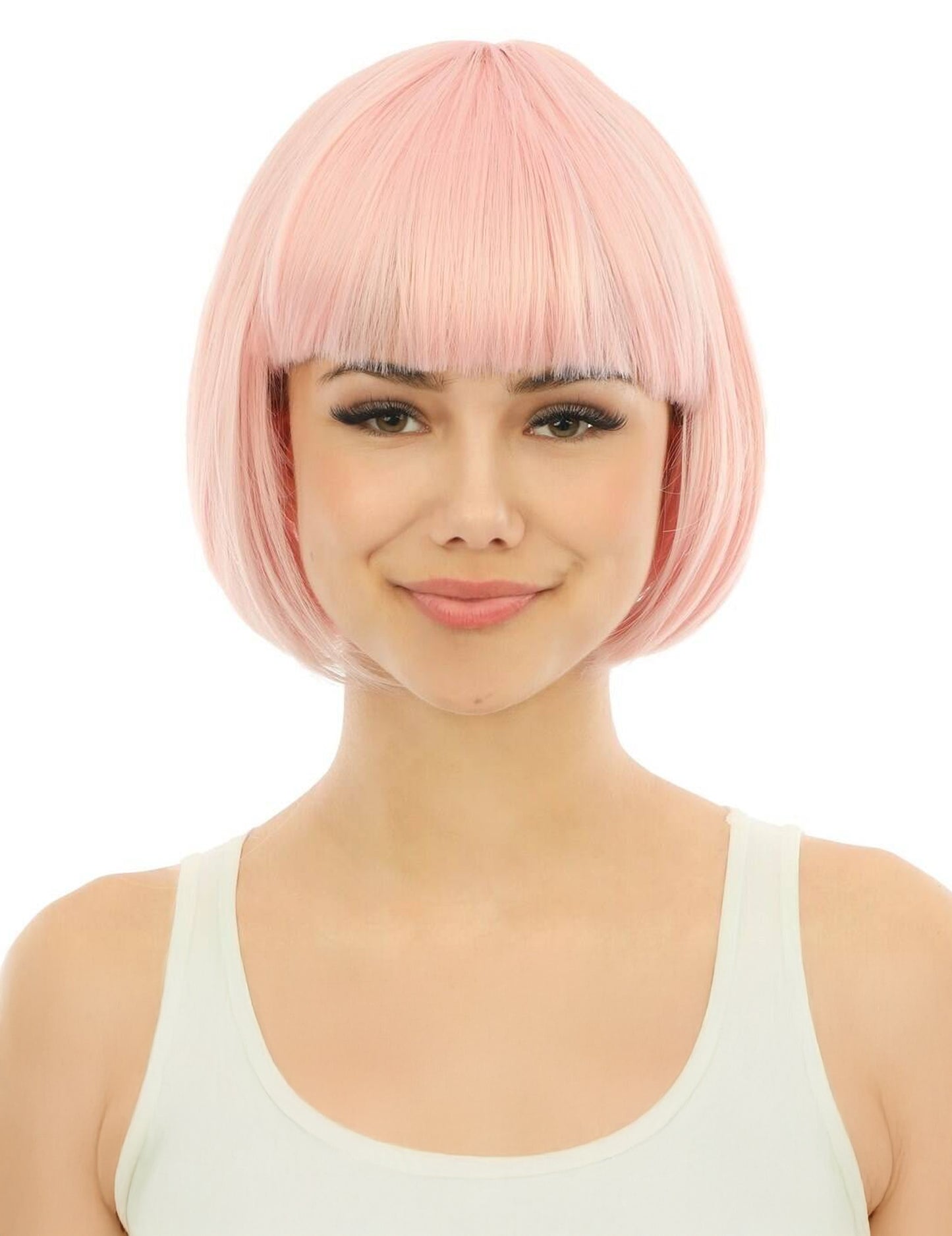 Perruque courte rose pastel luxe adulte