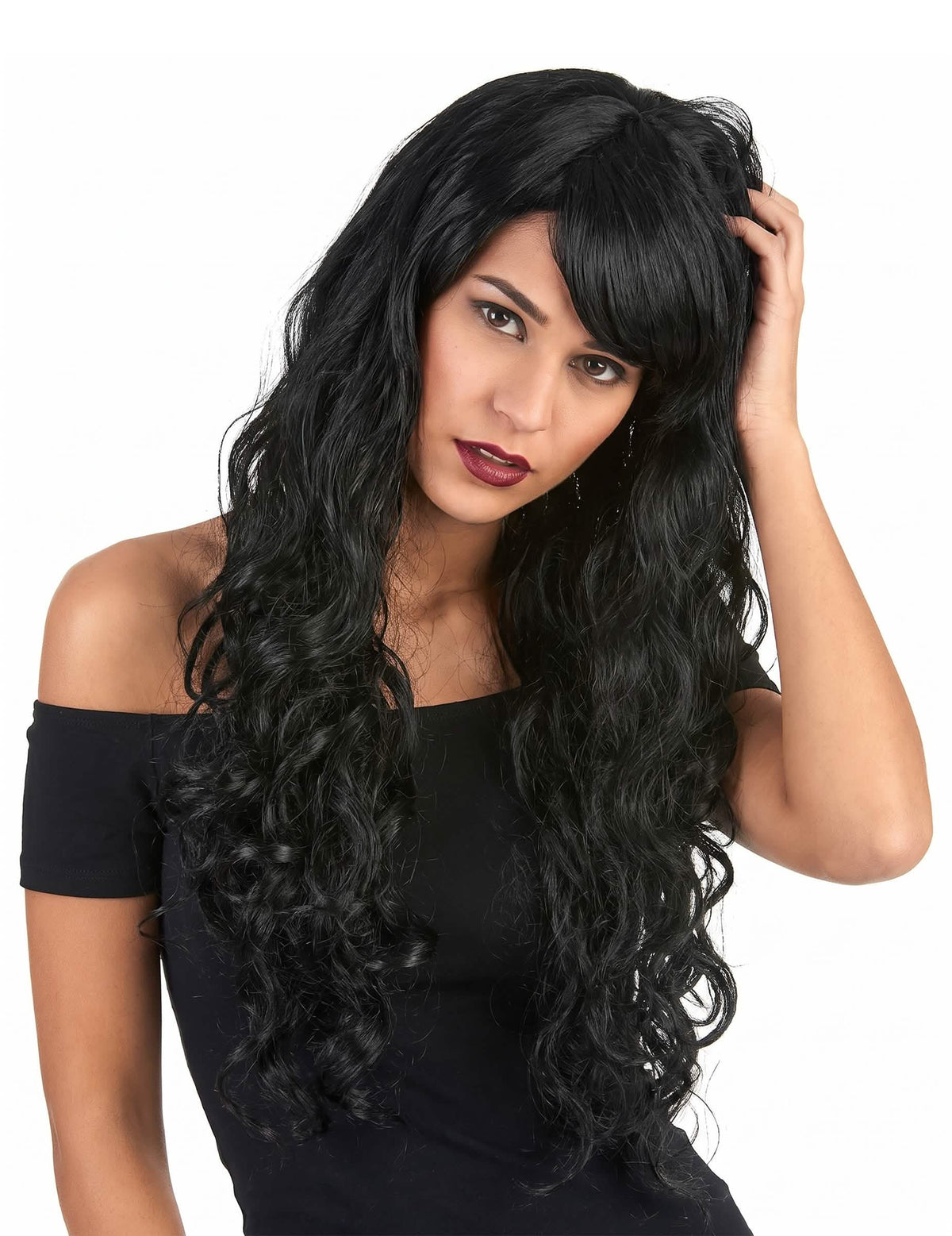 Dlouhá černá glamour paruka s kudrlinami pro ženy