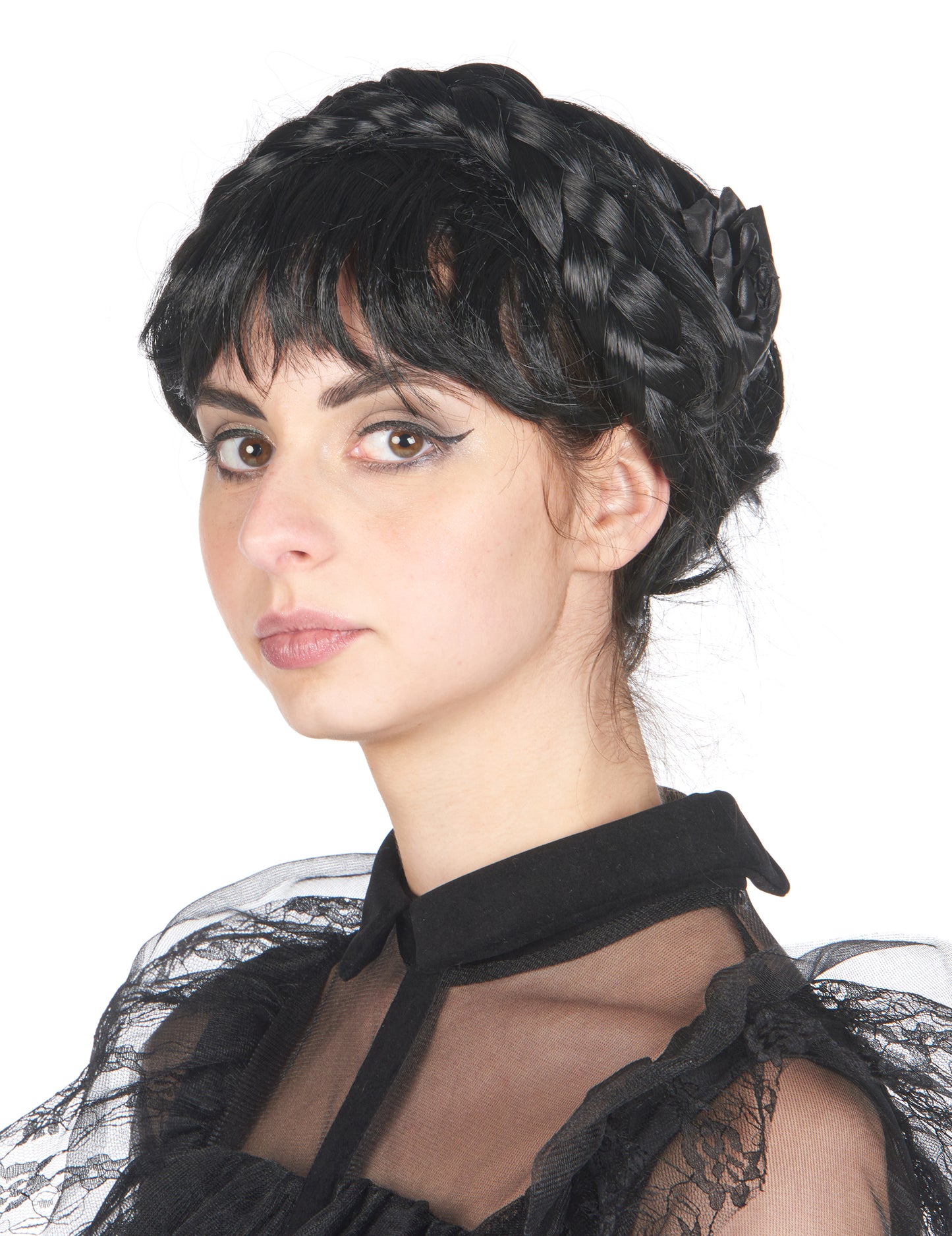 Dospělá černá copánková gotická paruka
