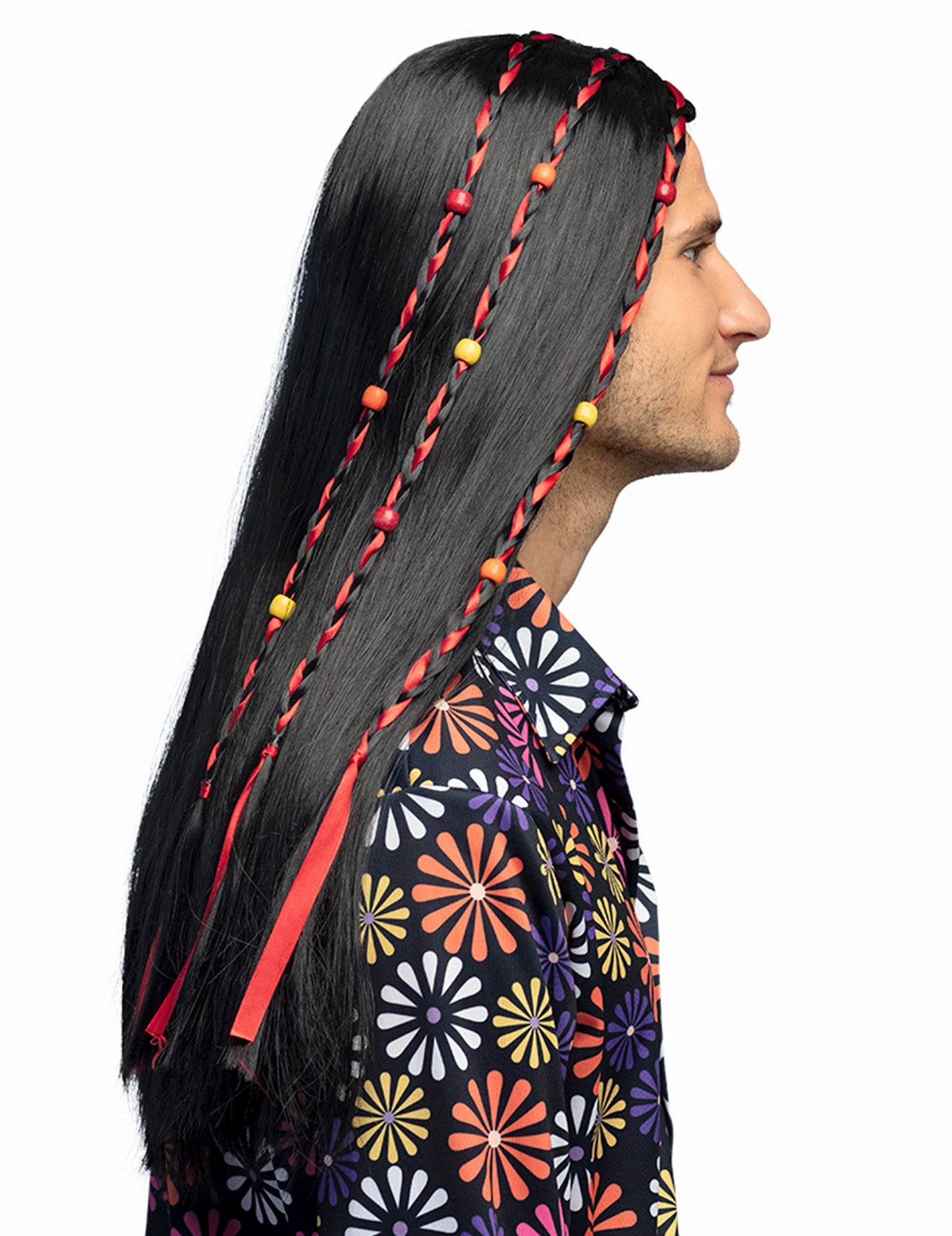 Černá hippie paruka pro muže