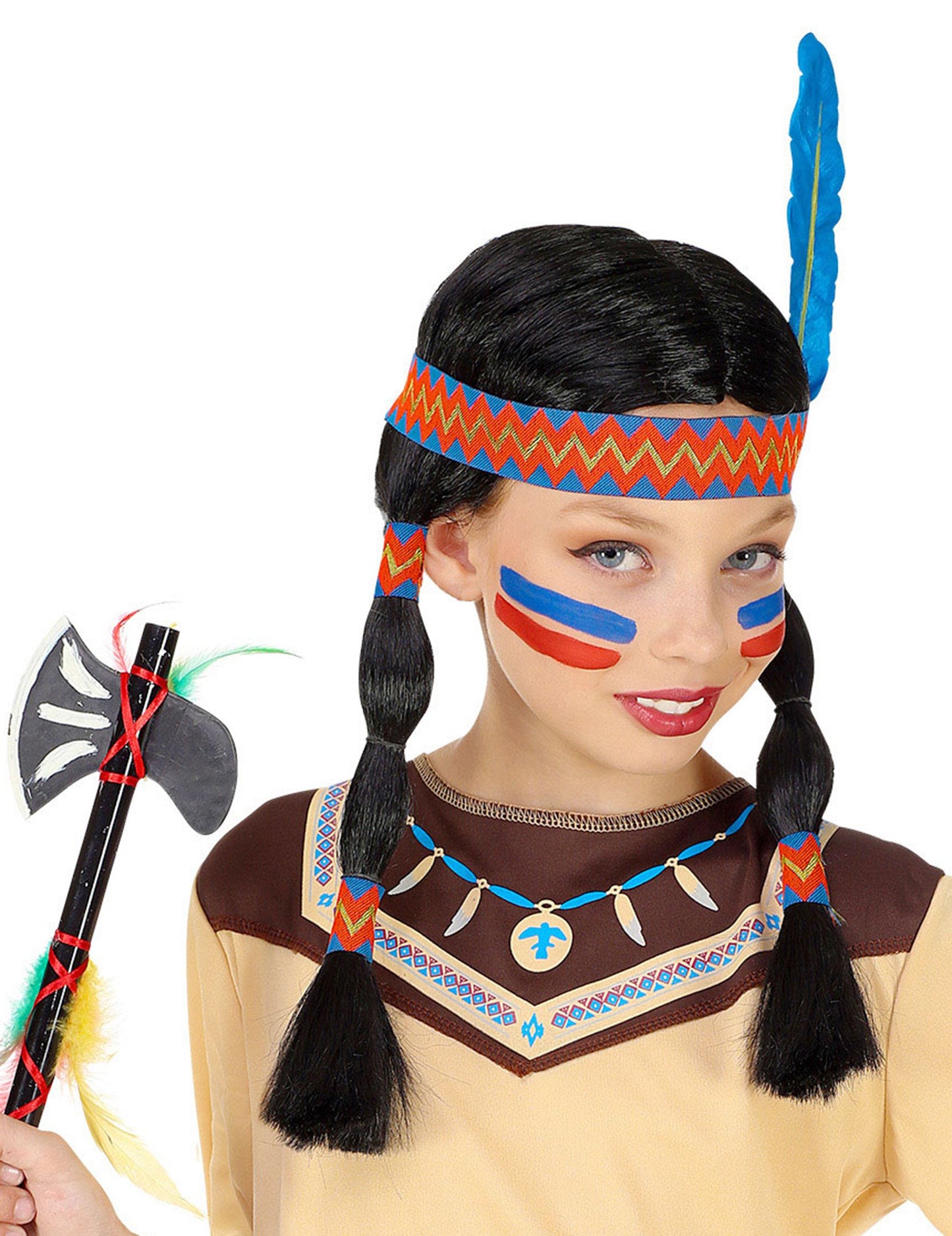 Indická paruka s čelenkou a peřím pro děti