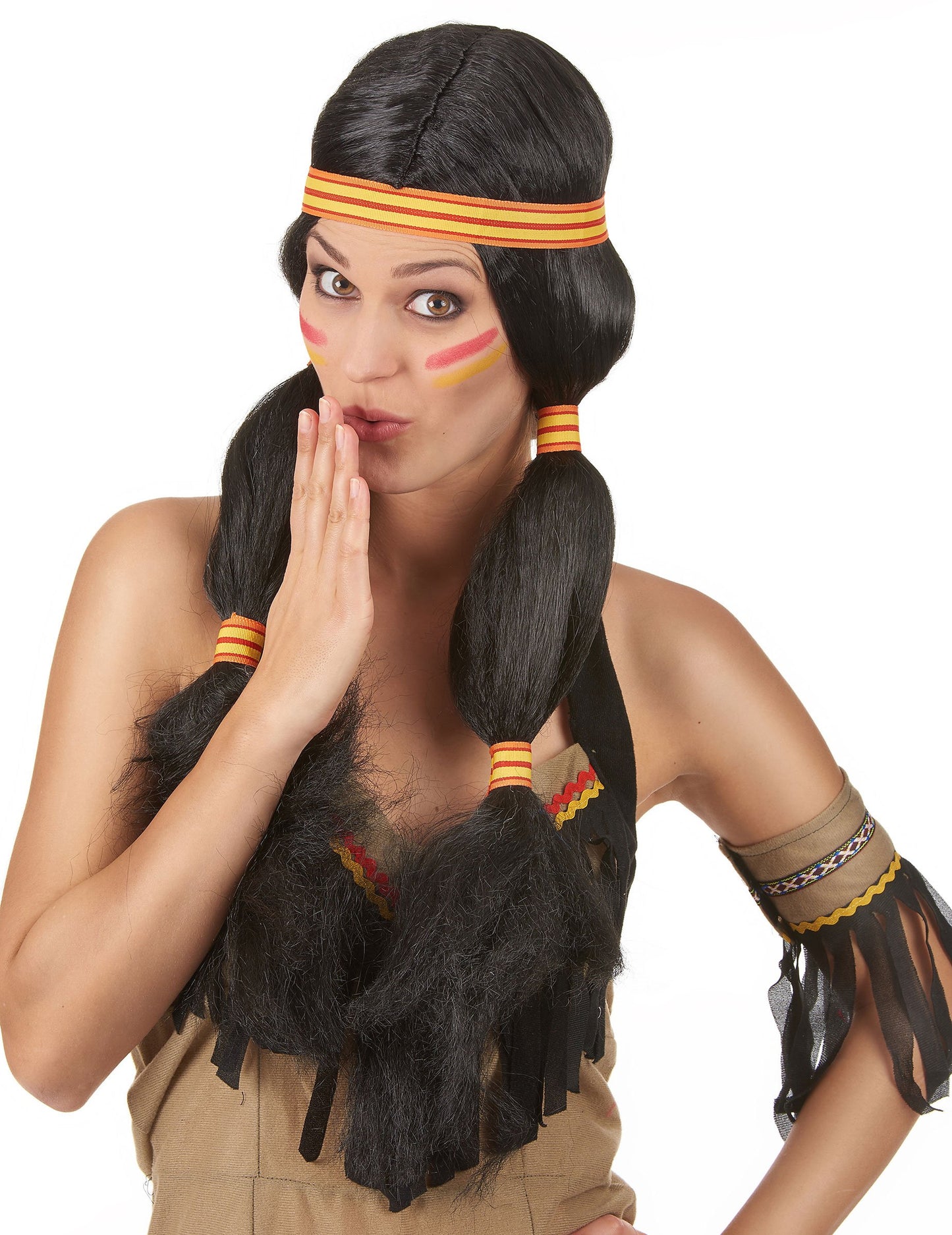 Perruque indienne pour femme noire à nattes et bandeau