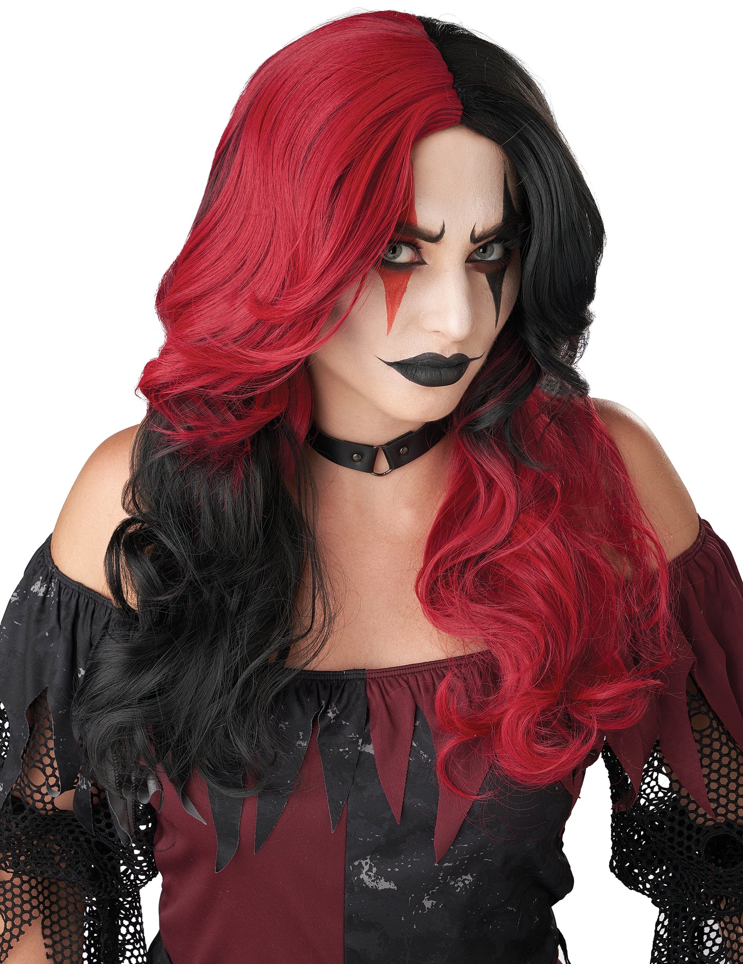 Perruque joker noire et rouge luxe femme