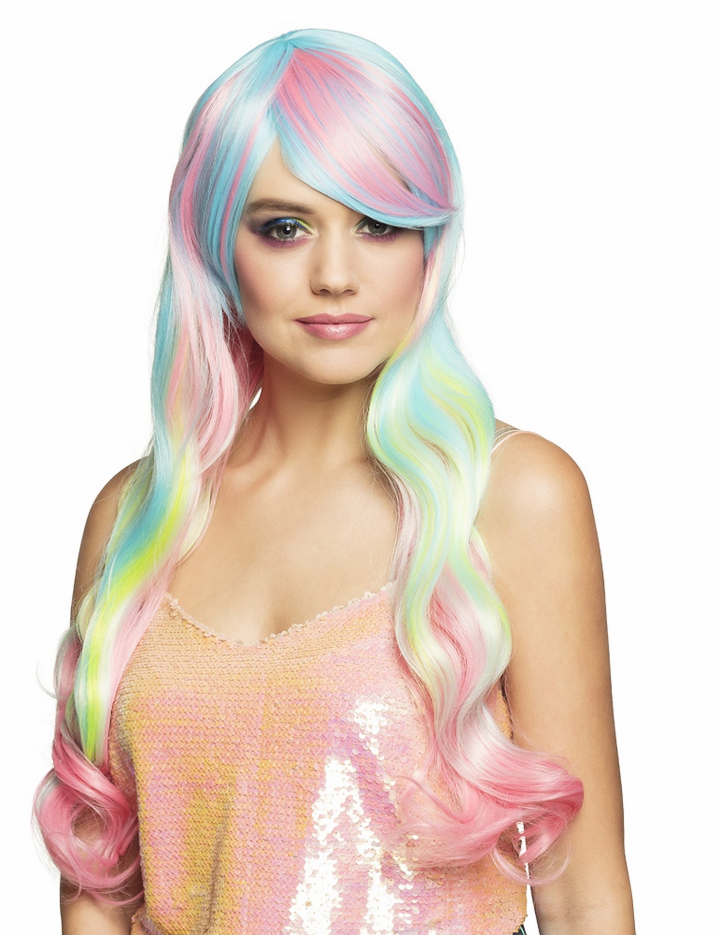 Dámská dlouhá pastelová duhová paruka