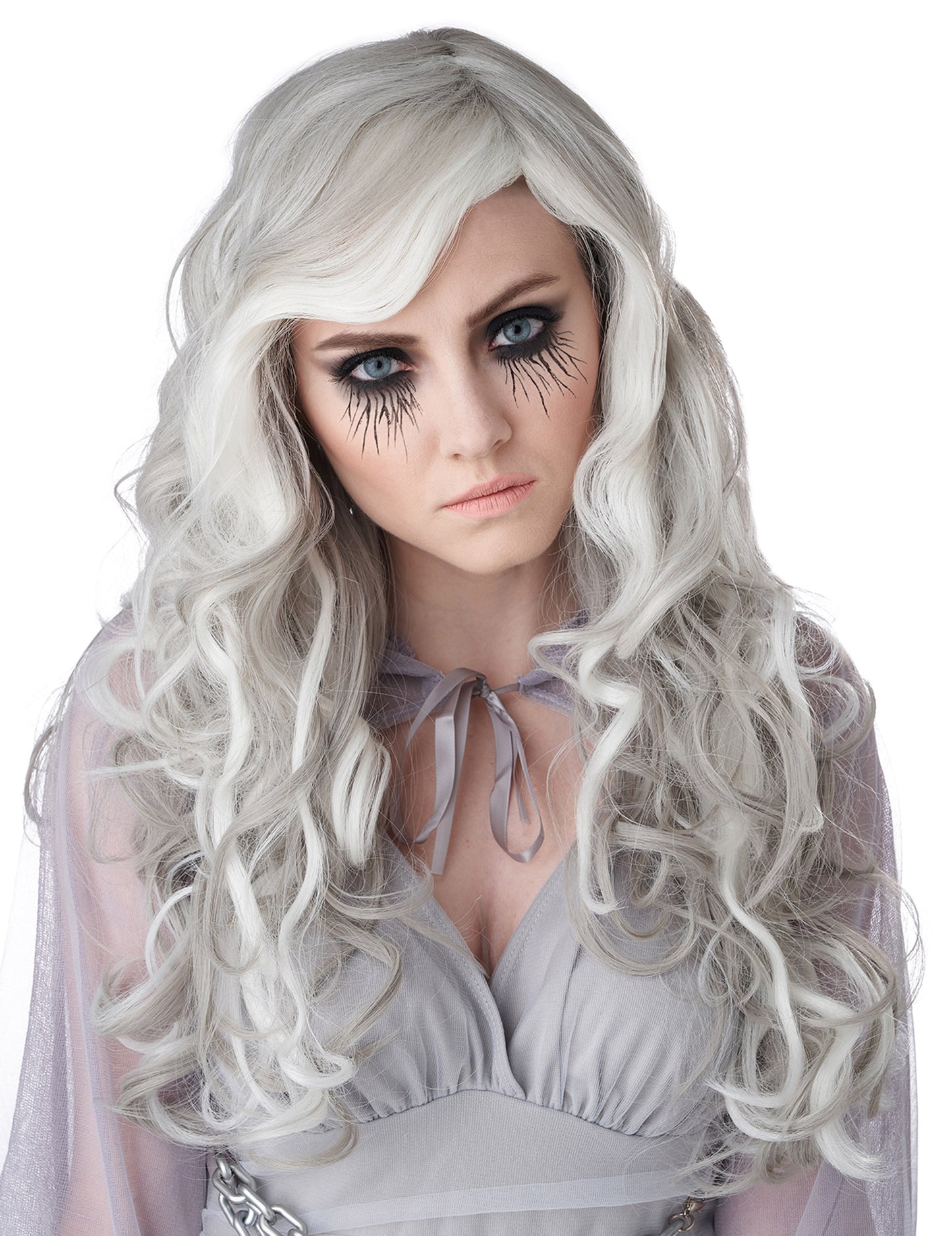Dámská dlouhá šedá fosforeskující paruka