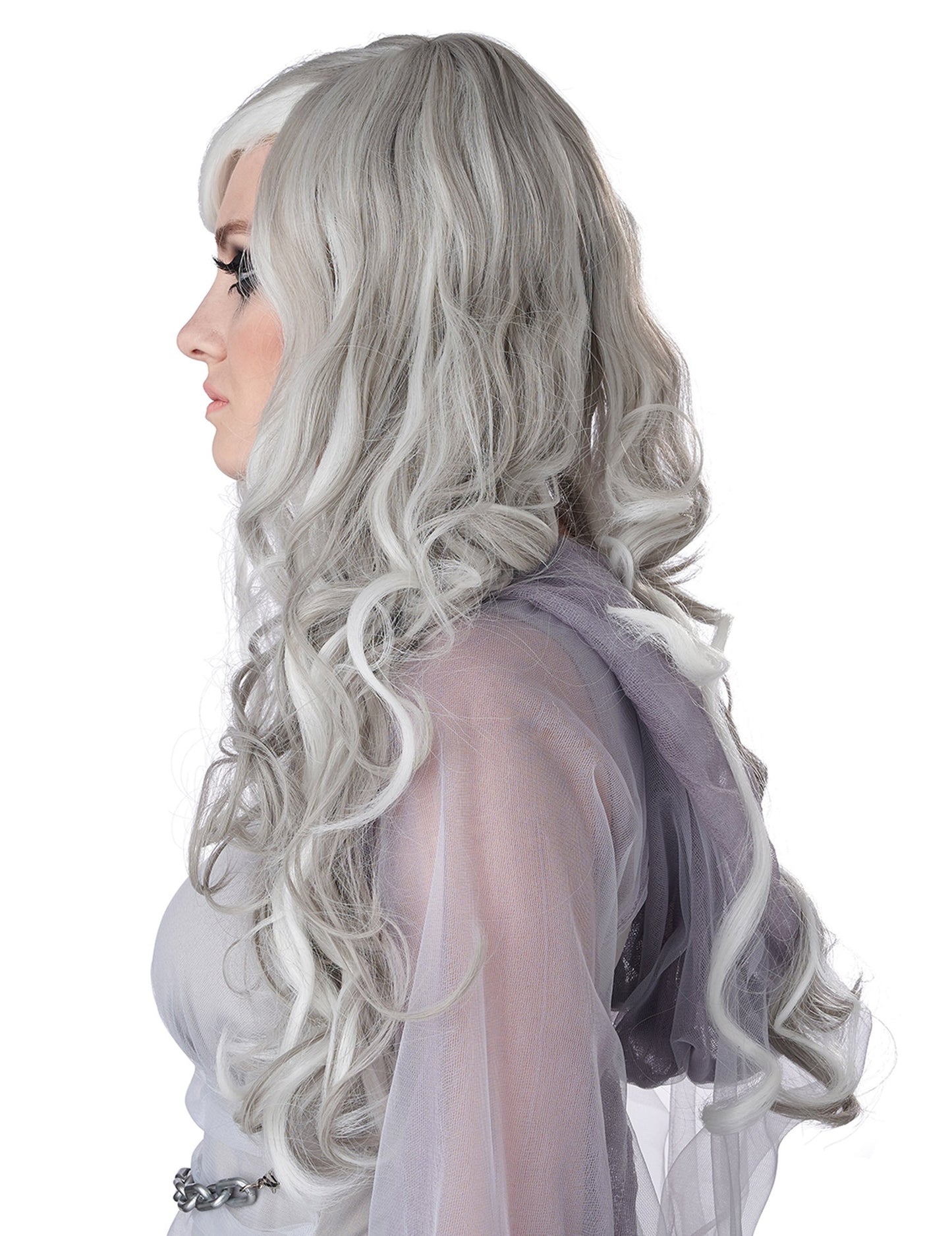 Dámská dlouhá šedá fosforeskující paruka
