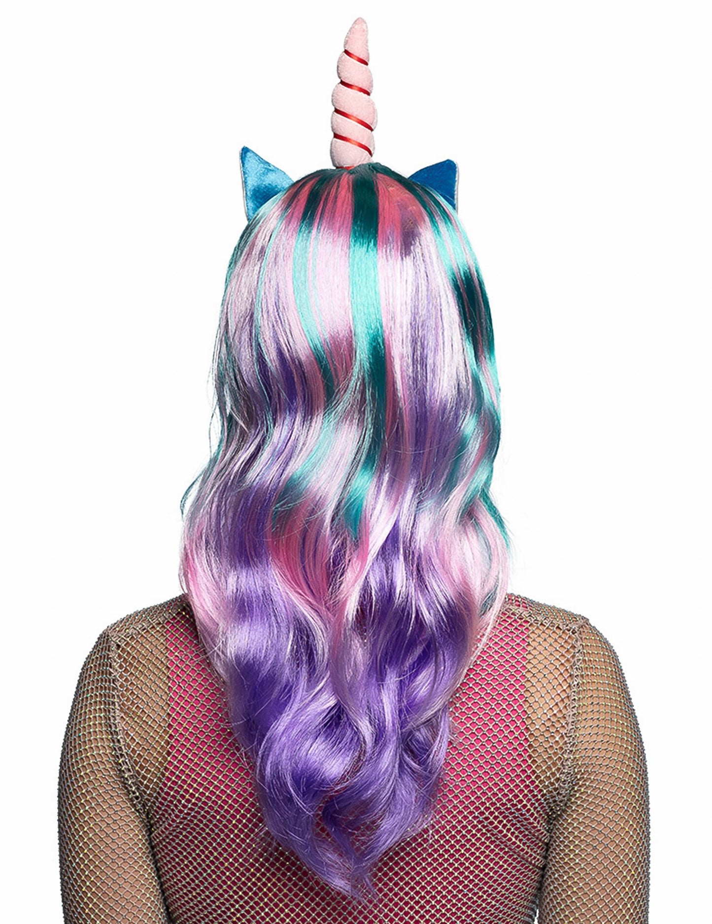 Vue de dos de la perruque longue licorne des rêves