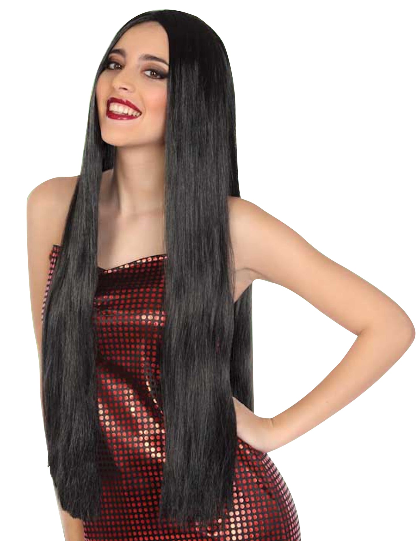 Dlouhá rovná černá paruka 80 cm