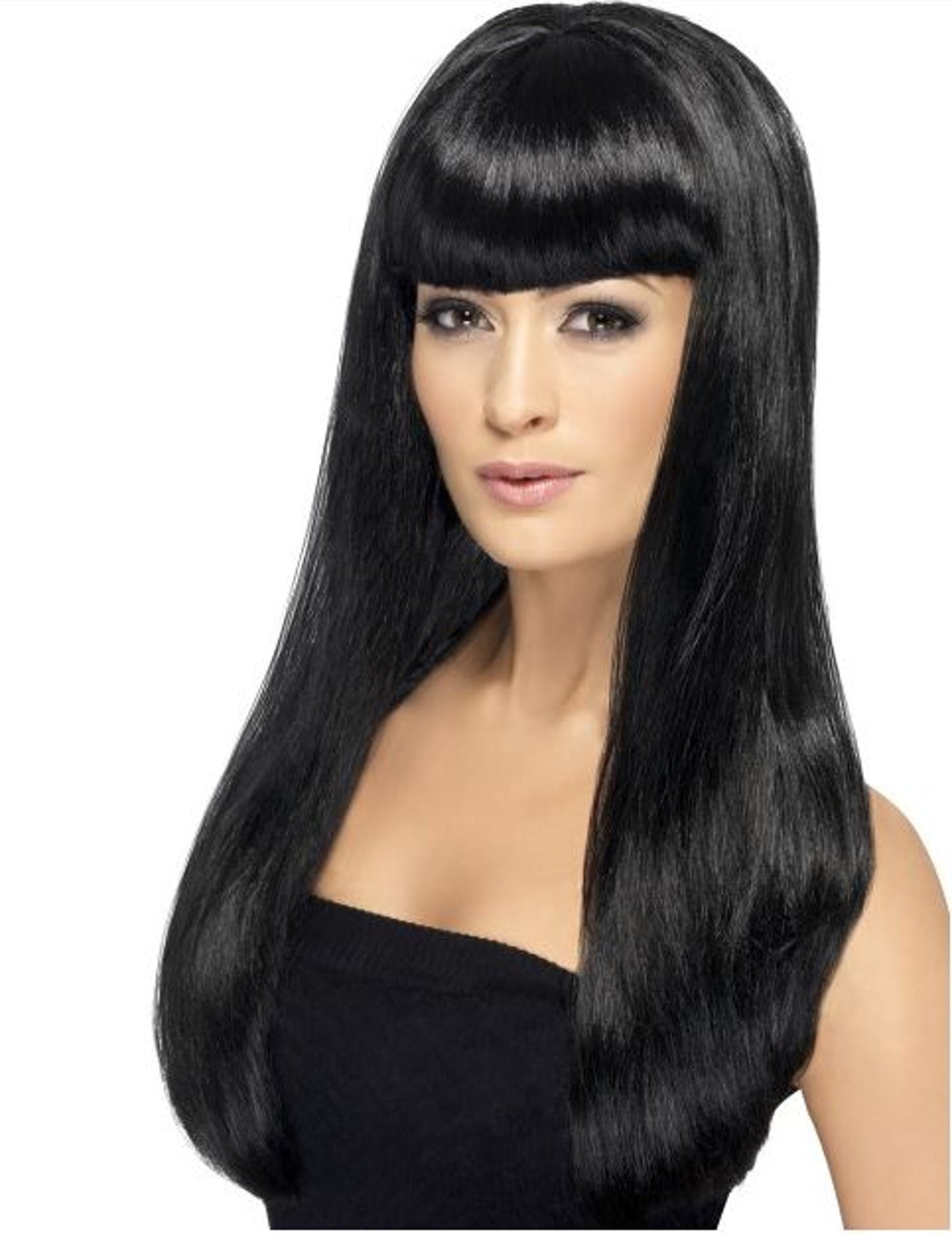 Dlouhá černá paruka s ofinou pro ženy