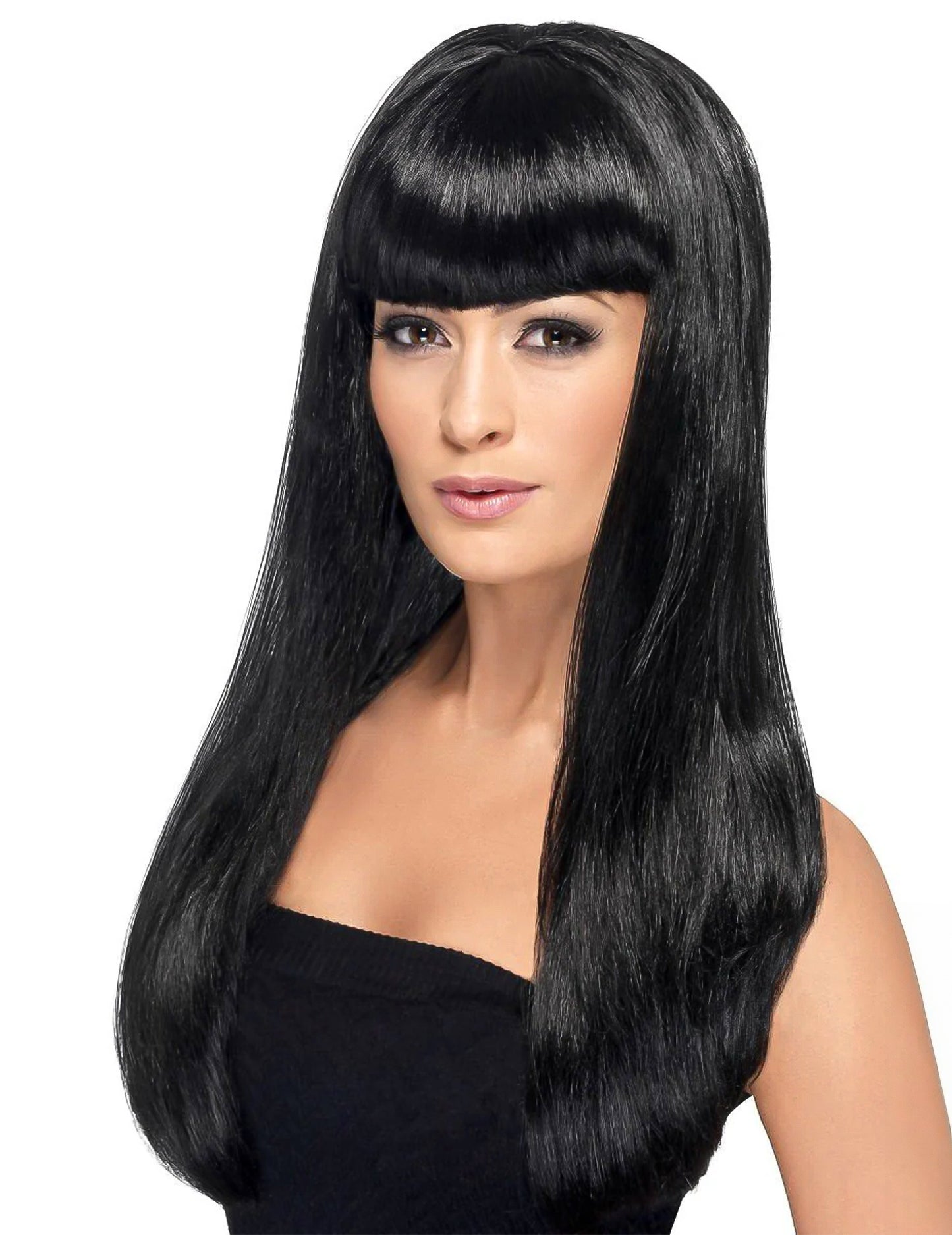 Dlouhá černá paruka s ofinou pro ženy