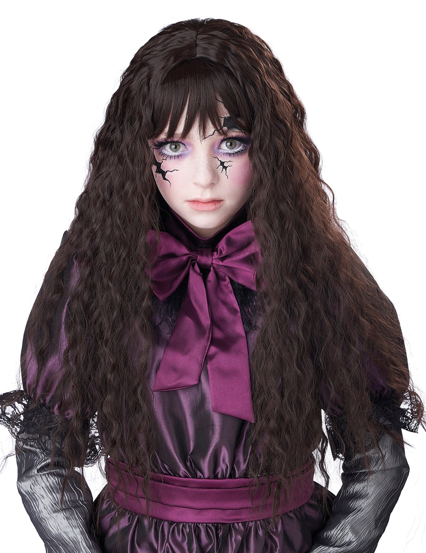 Dlouhá vlnitá hnědá dětská paruka