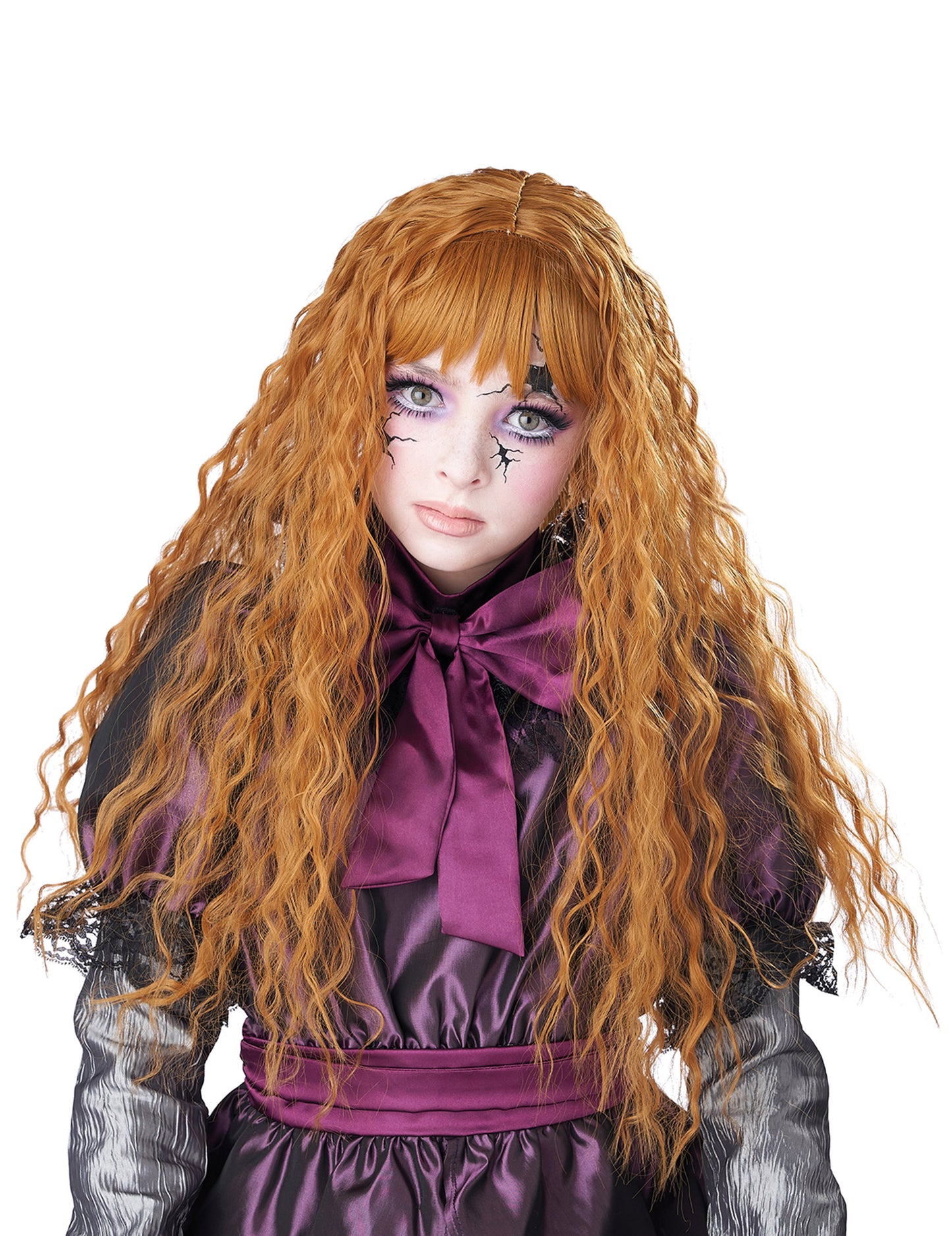 Dlouhá vlnitá dětská paruka pro zrzavou ženu