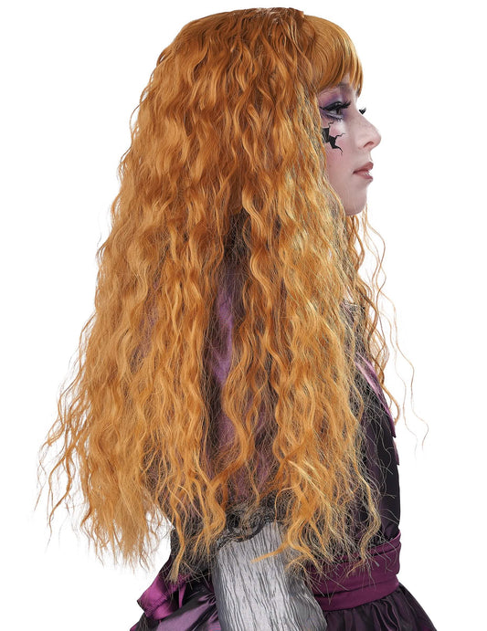 Vue de profil de la perruque longue ondulée pour enfant rousse