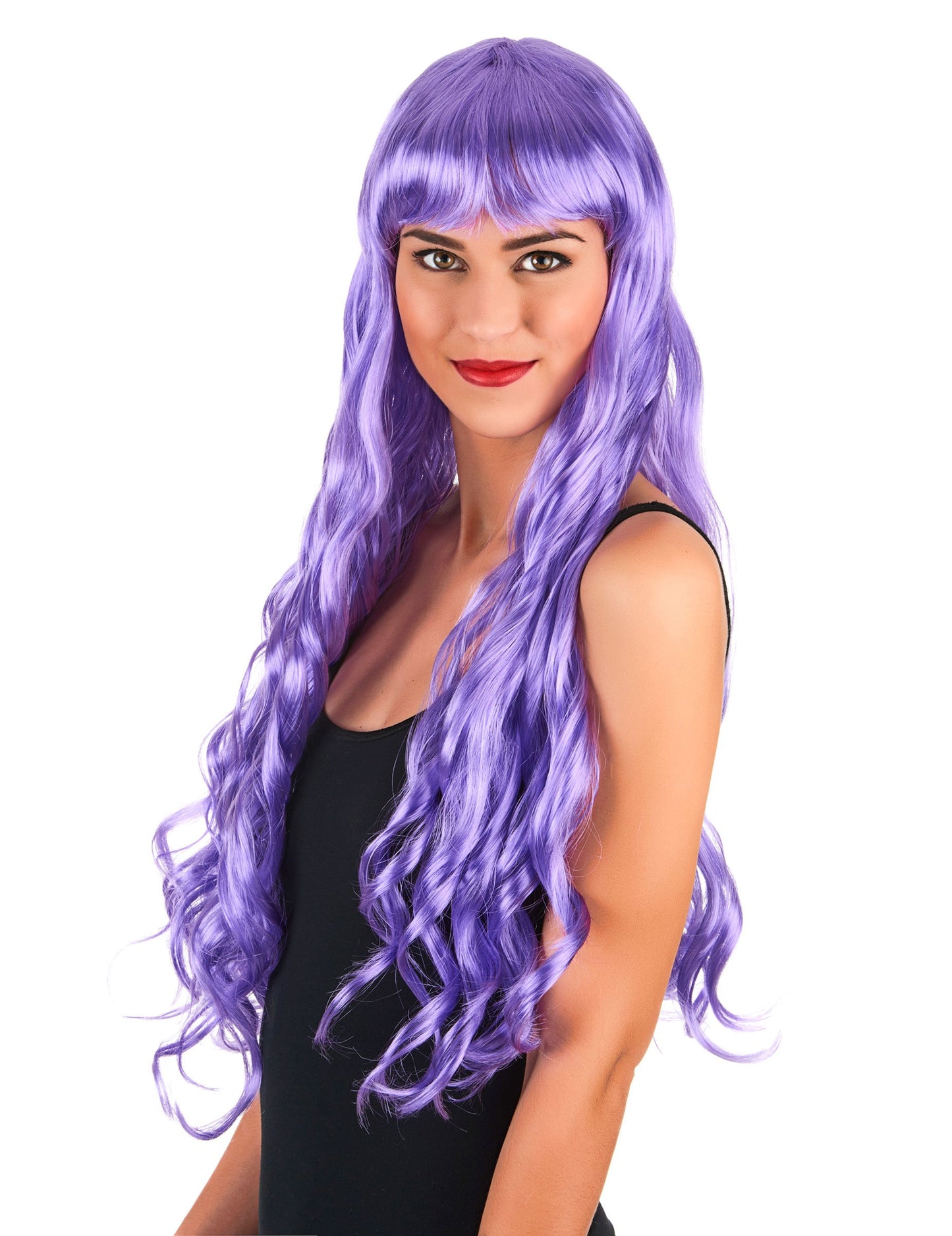 Fialová dlouhá vlnitá paruka s ofinou pro ženy