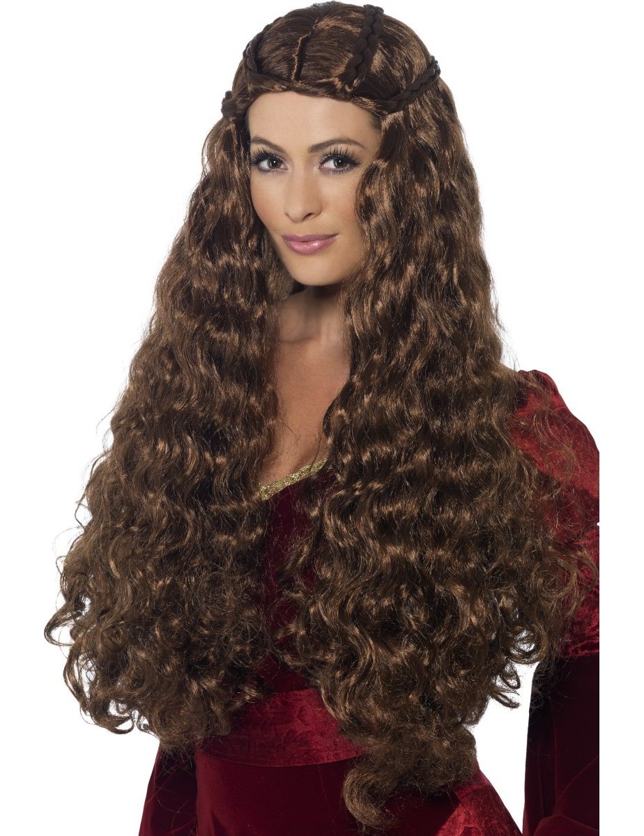 Dlouhá hnědá paruka středověké princezny pro ženy