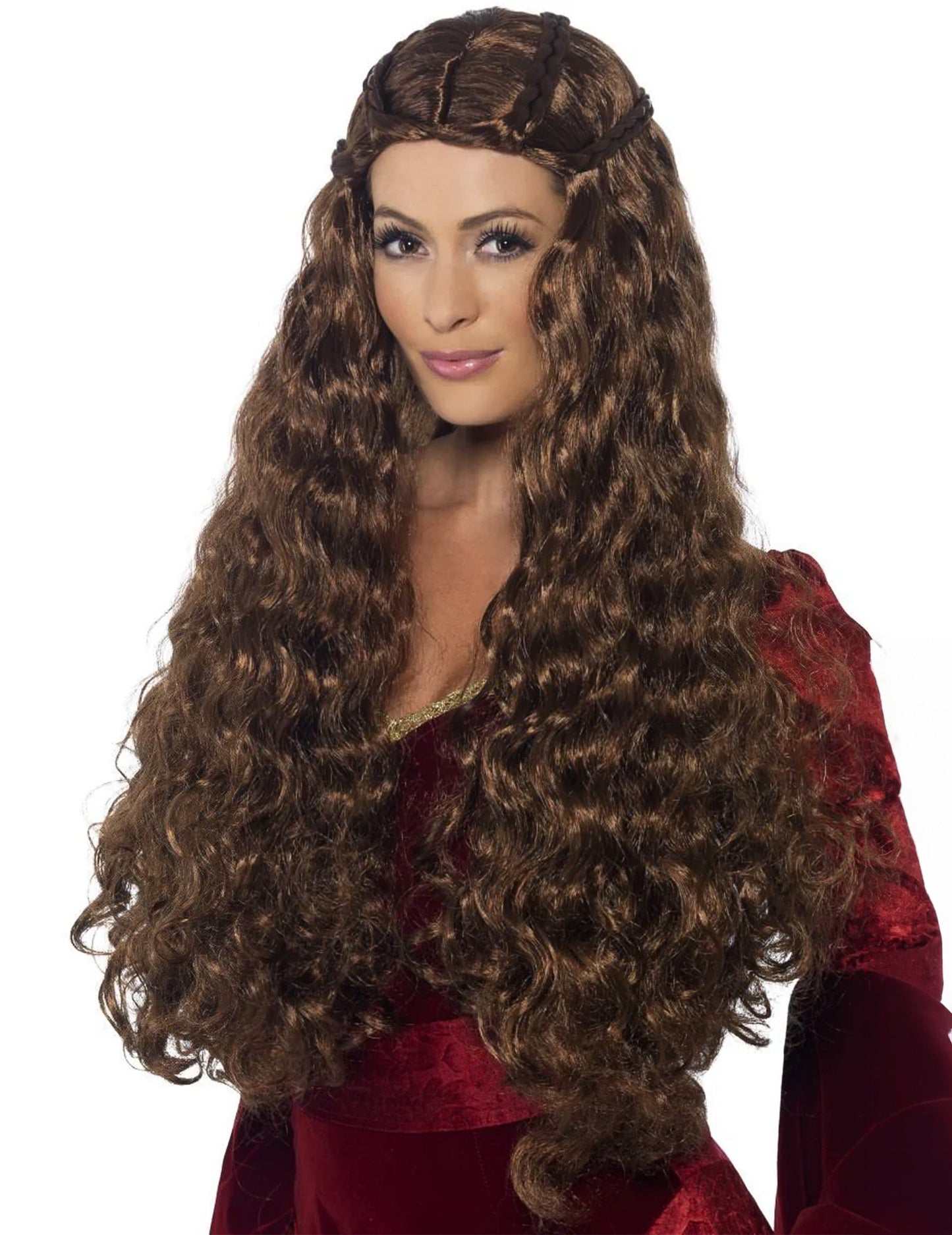 Dlouhá hnědá paruka středověké princezny pro ženy