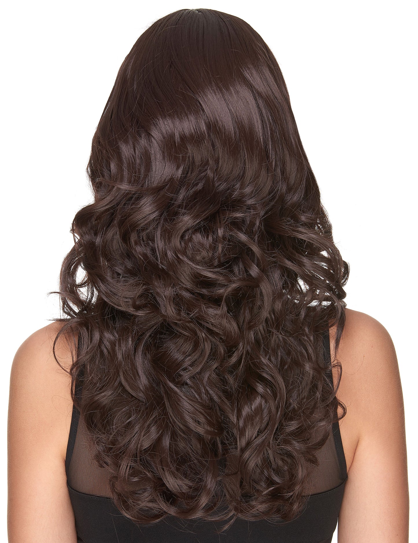 Luxusní hnědá vlnitá paruka s ofinou pro ženy - 221 g