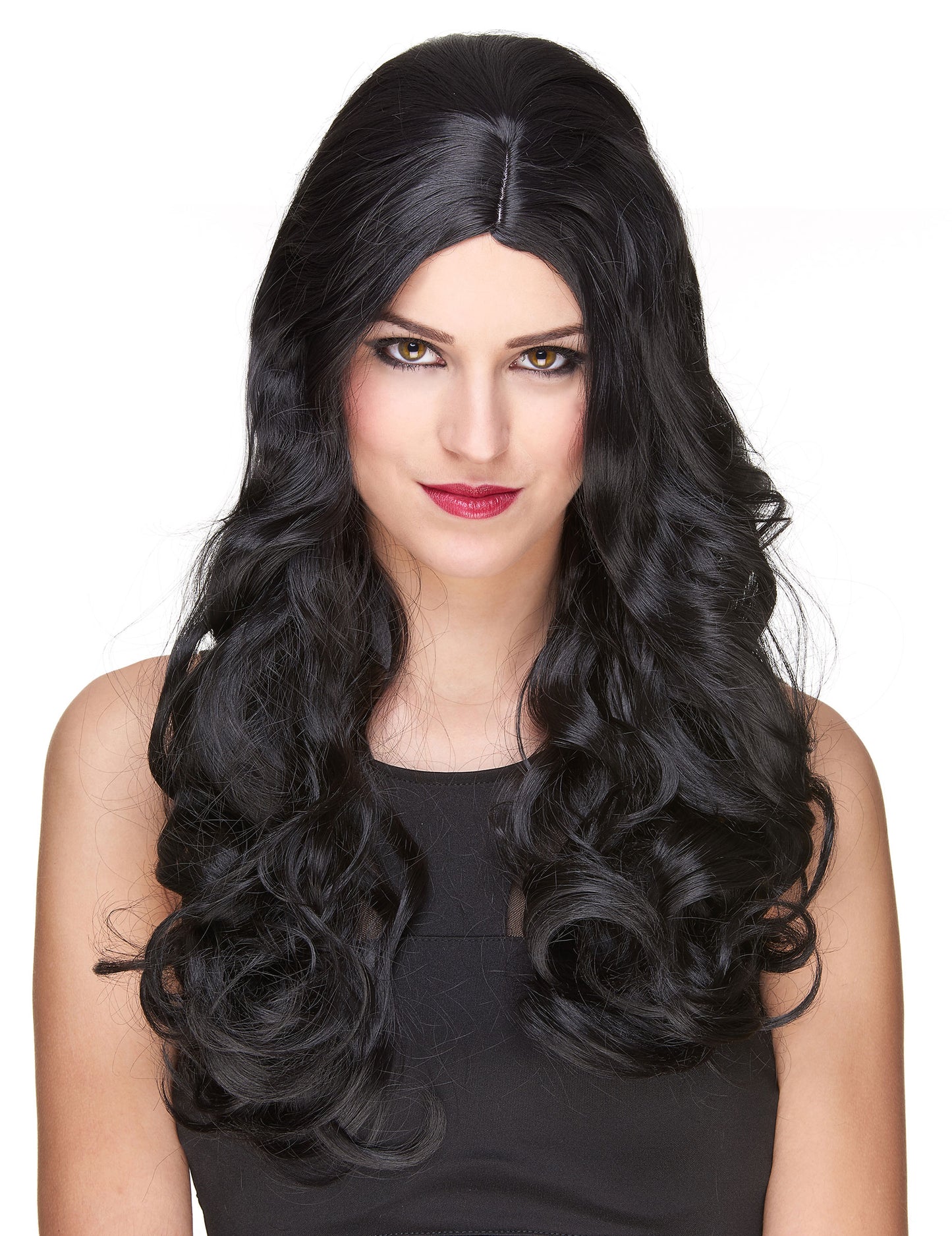 Luxusní černá dlouhá kudrnatá dámská paruka - 251 g
