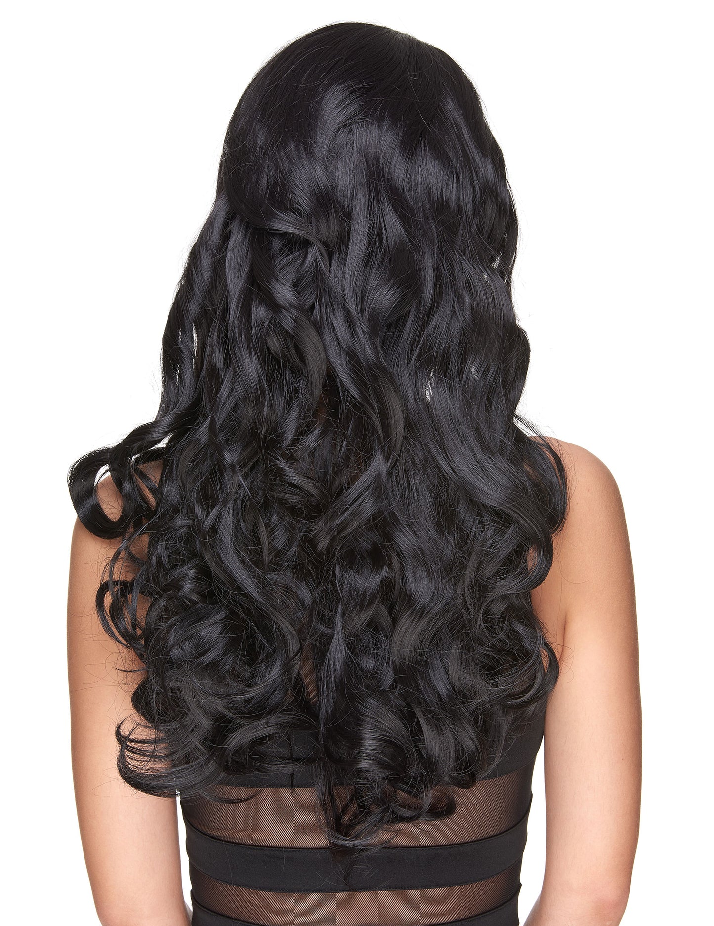 Luxusní černá dlouhá kudrnatá dámská paruka - 251 g