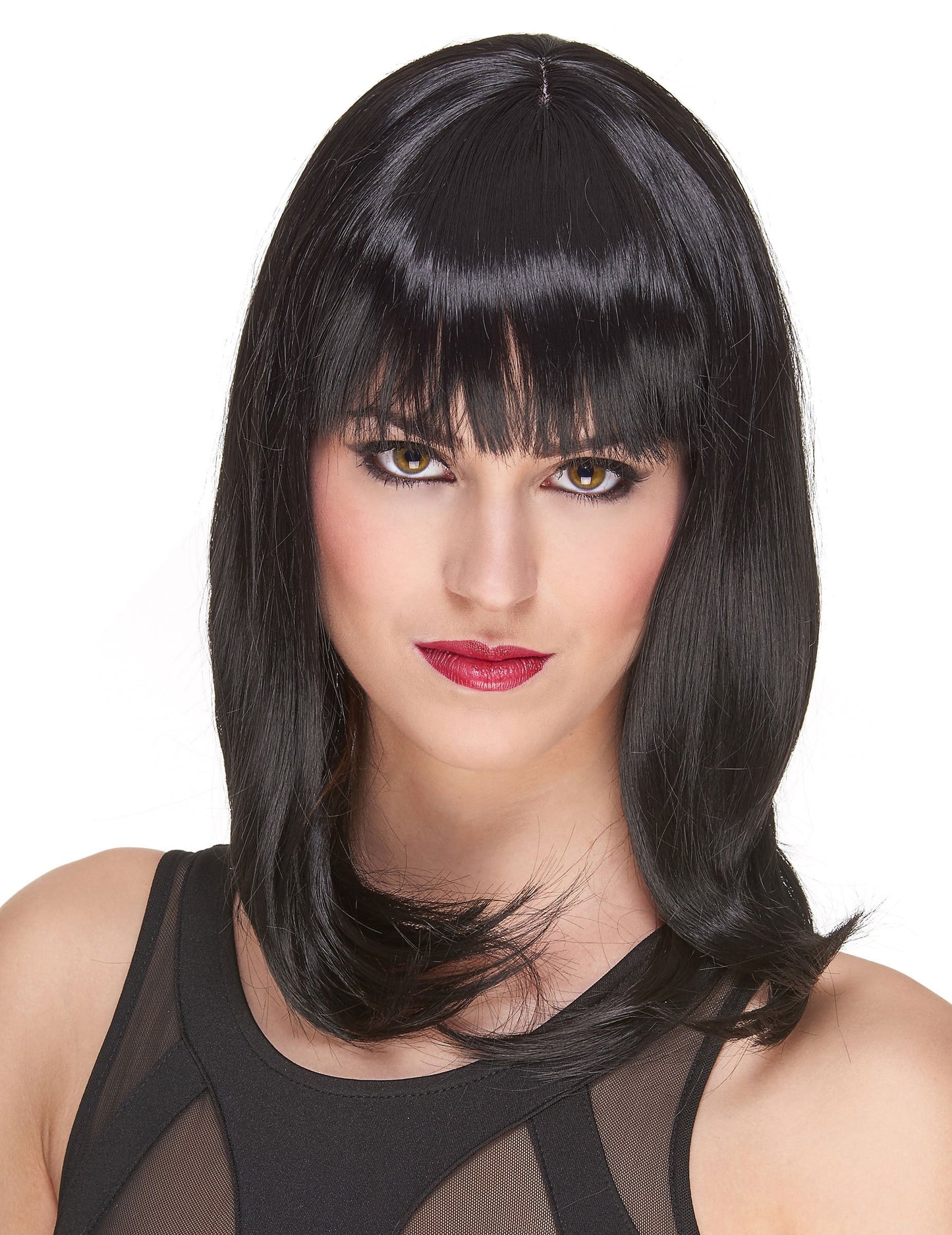 Luxusní černá dámská paruka střední délky - 170 g