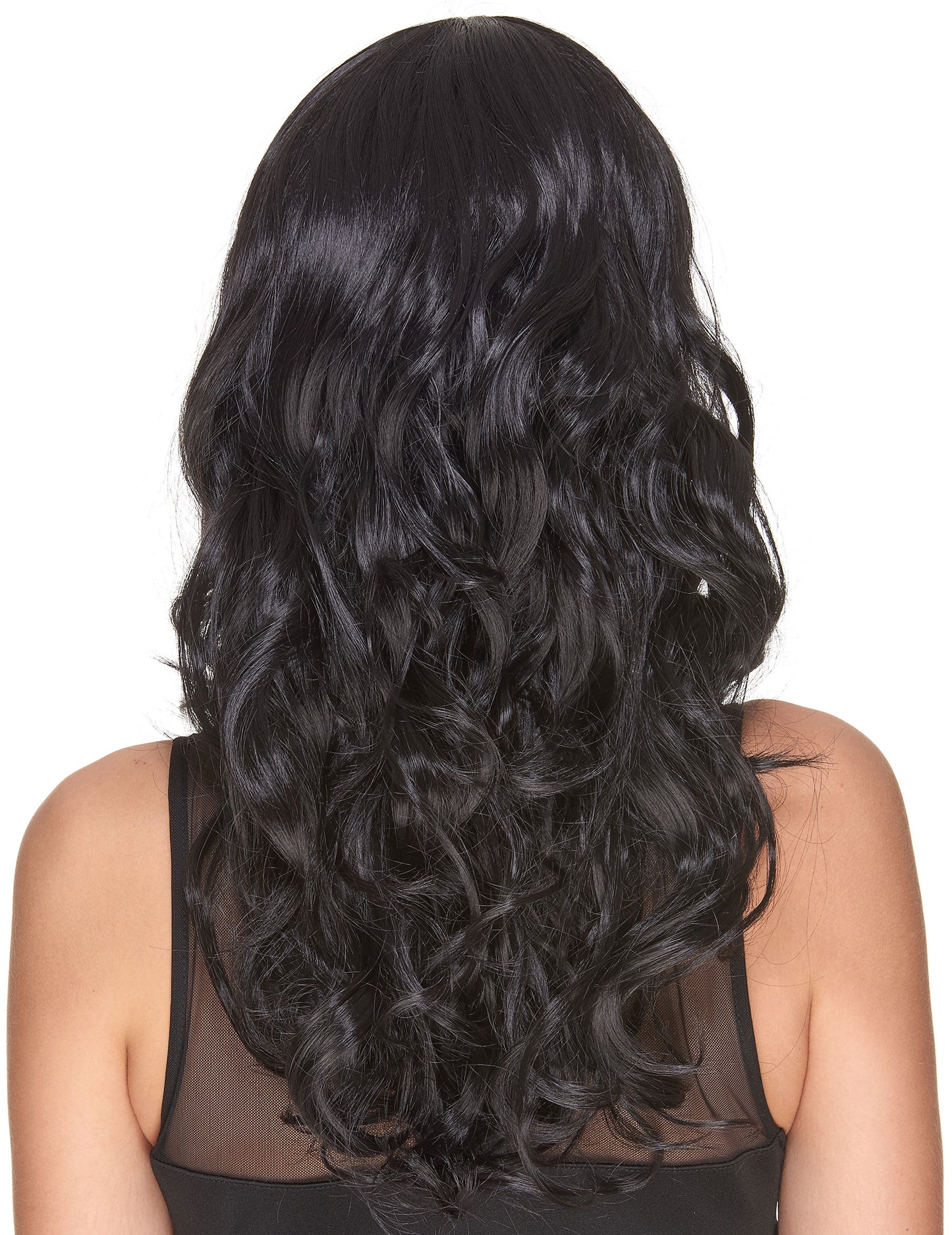 Luxusní černá vlnitá paruka s ofinou pro ženy - 221 g