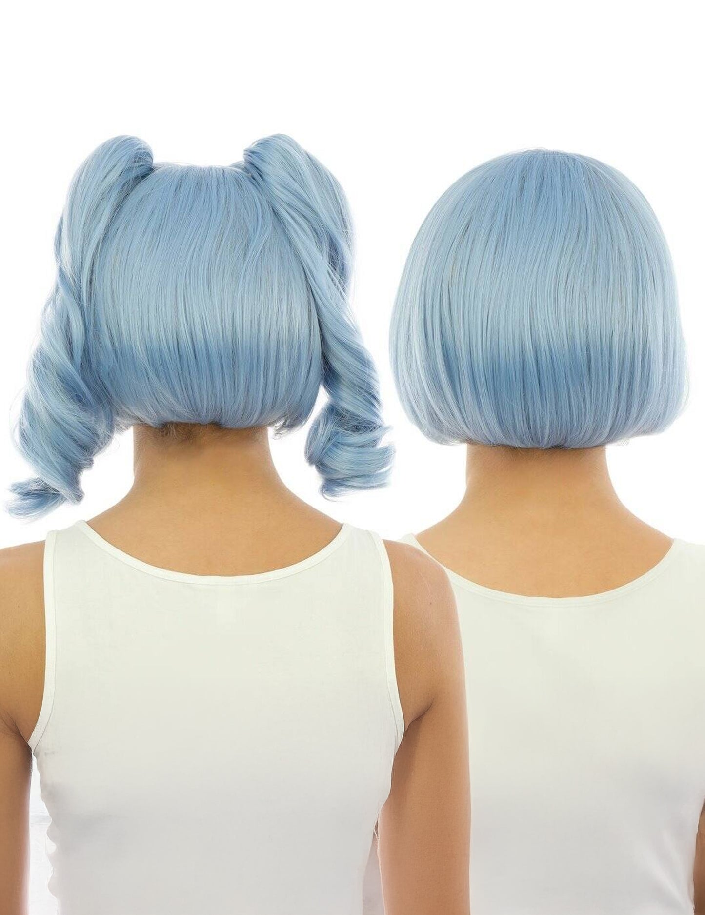 Perruque manga avec couettes détachables luxe bleu pastel