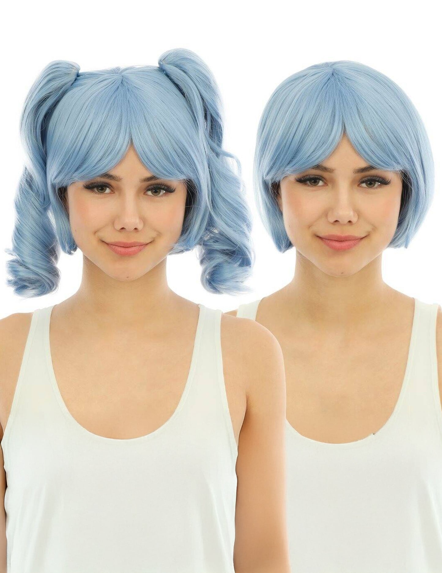 Pastelově modrá luxusní odnímatelná manga paruka s copánkem