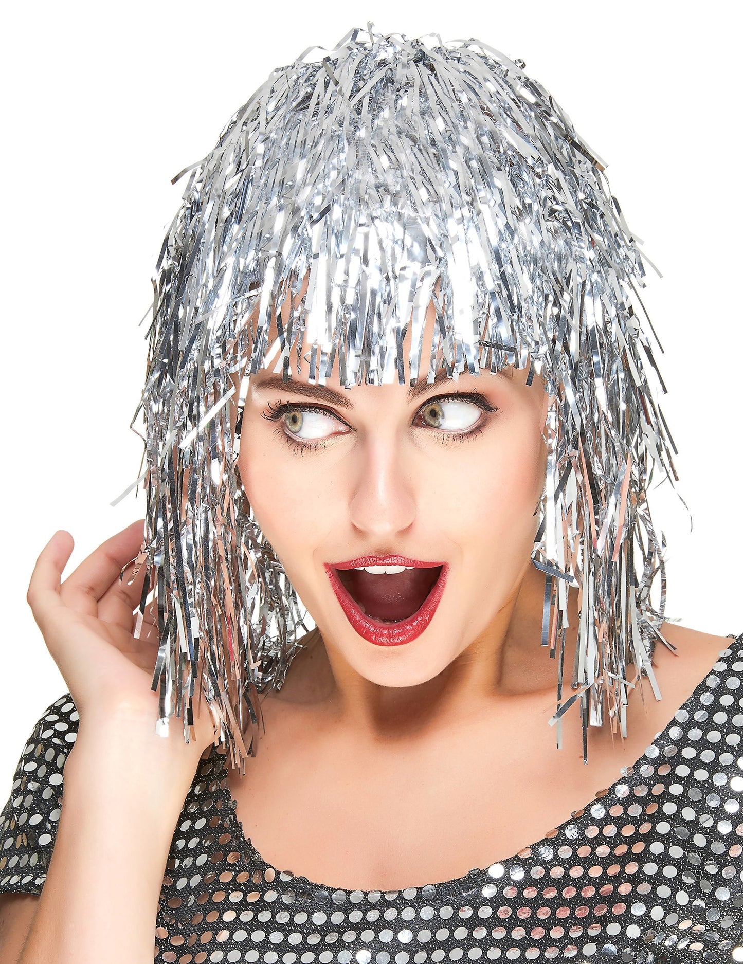 Paruka pro dospělé se stříbrnou metalickou ofinou