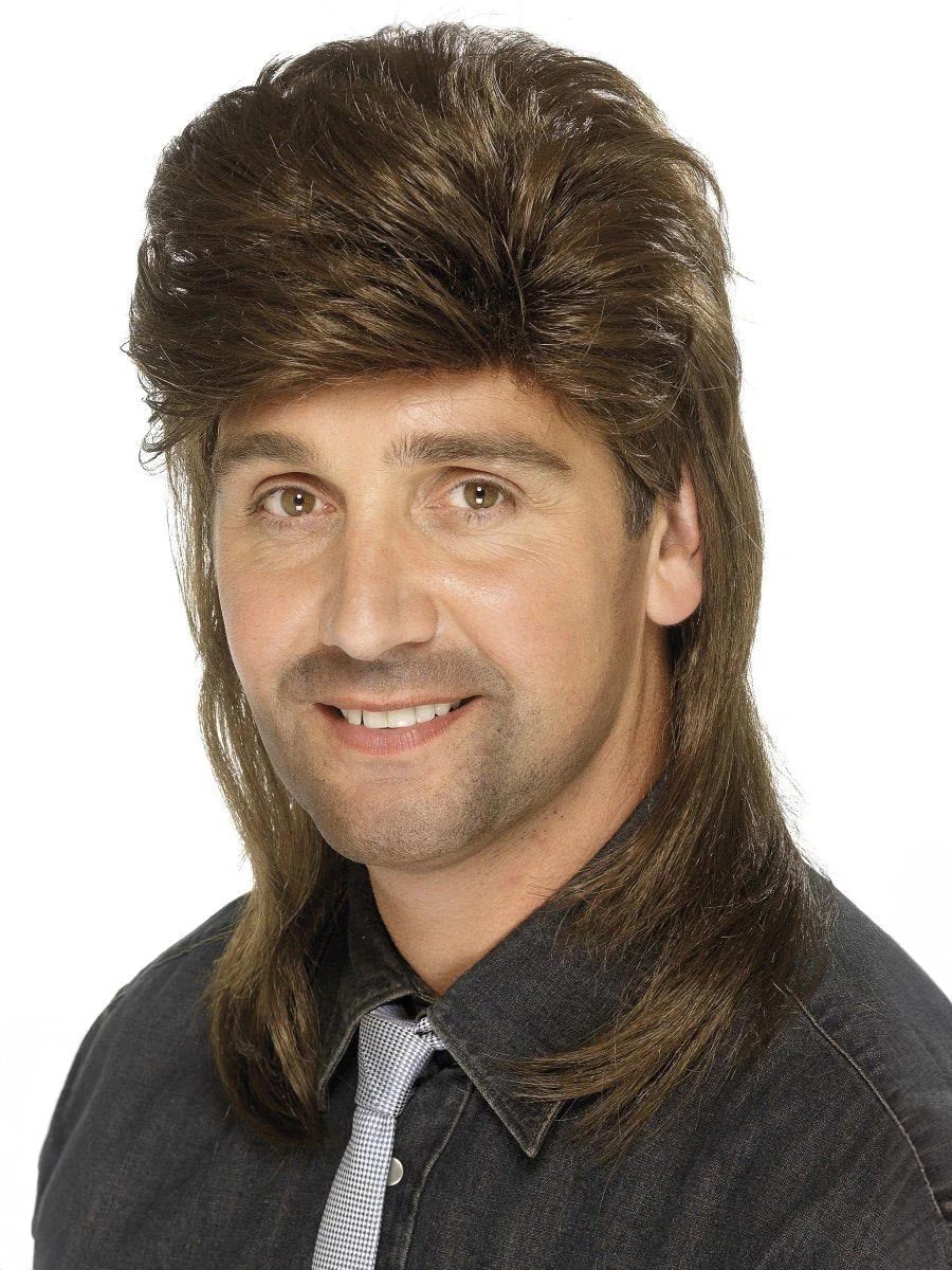Pánská hnědá paruka s příčesky mullet
