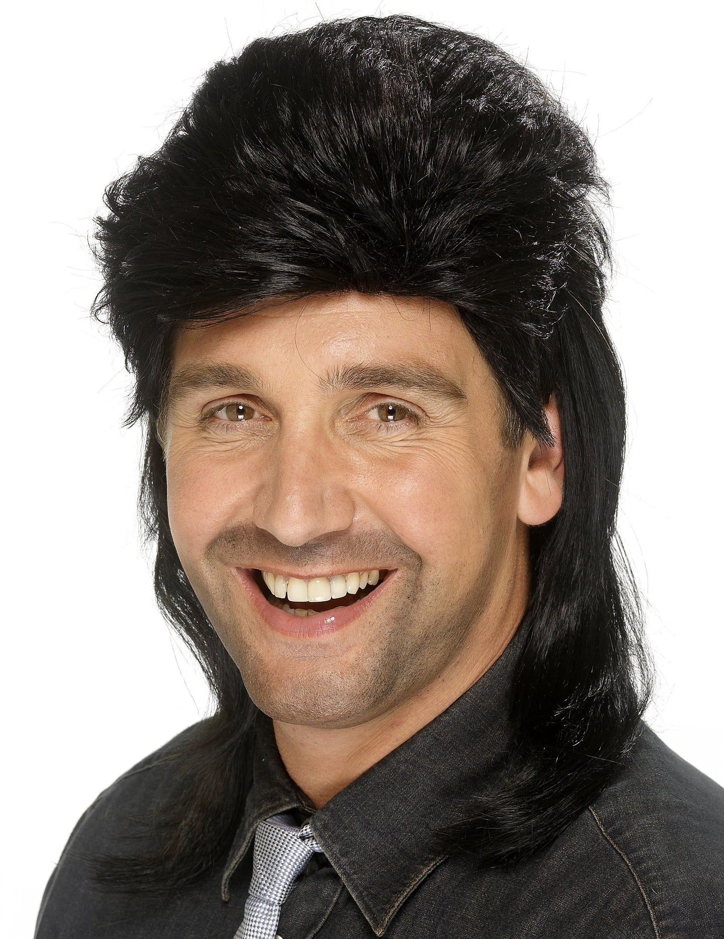 Pánská černá paruka s příčesky mullet