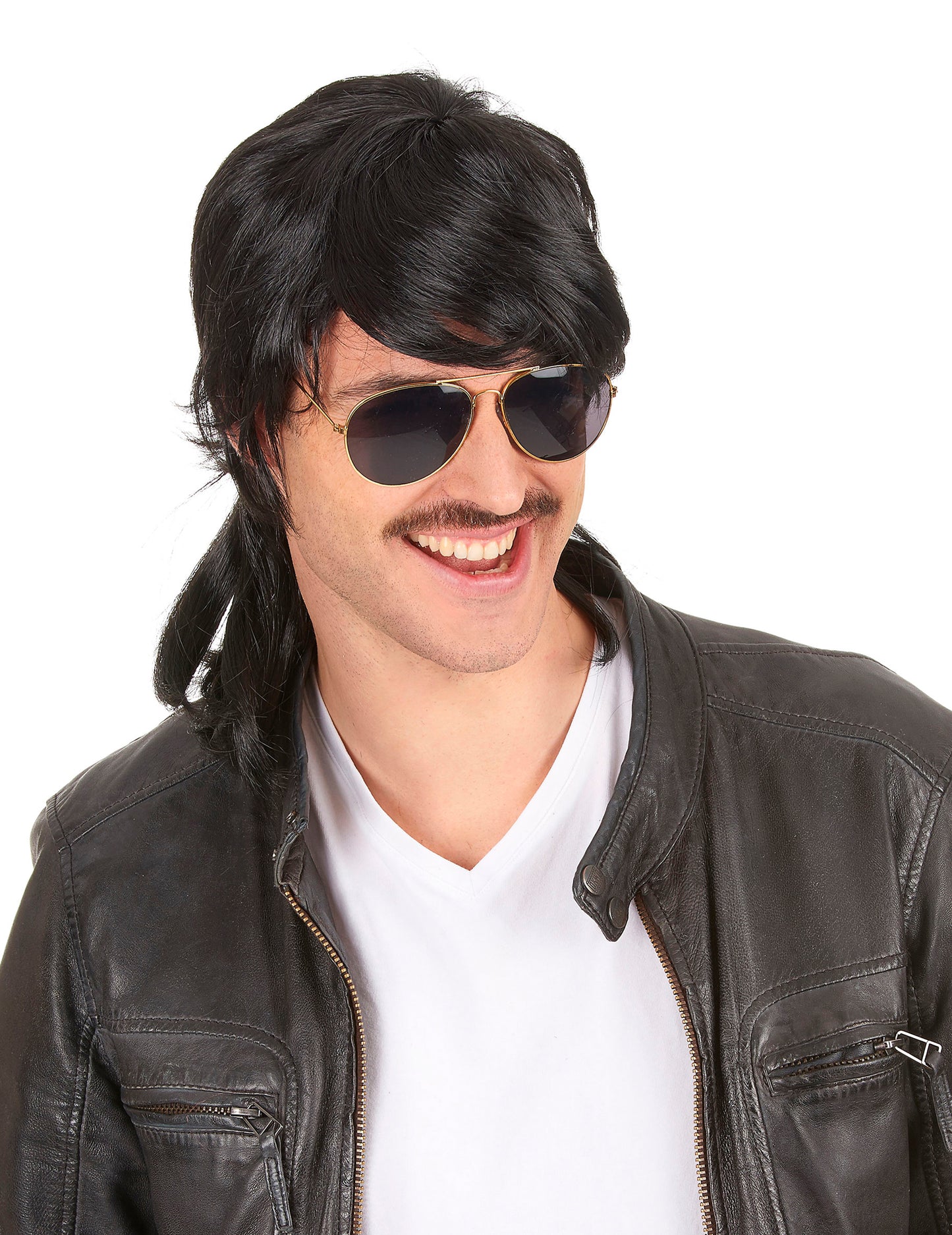 Pánská rovná černá paruka Mullet